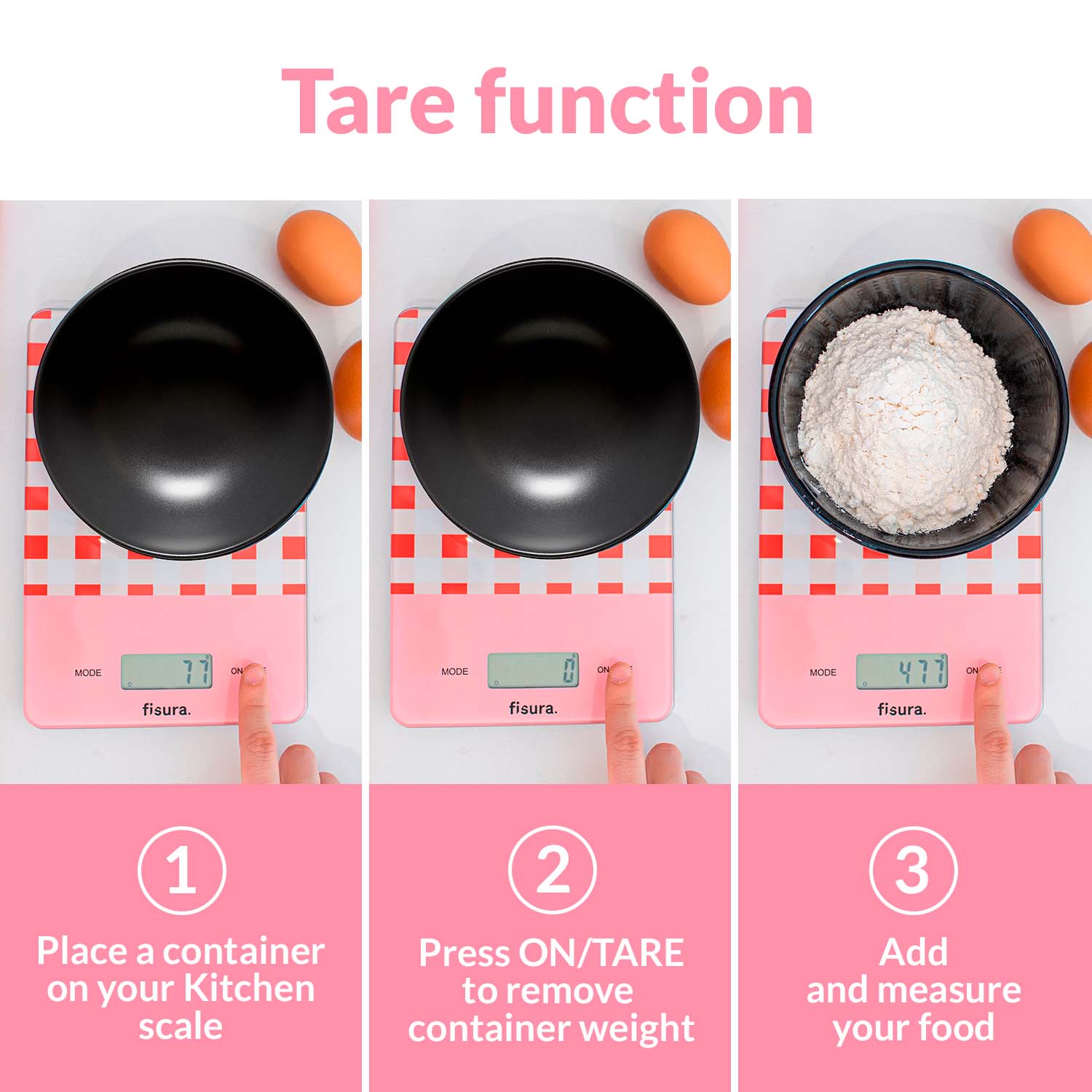 Báscula digital de cocina con estampado vichy rojo