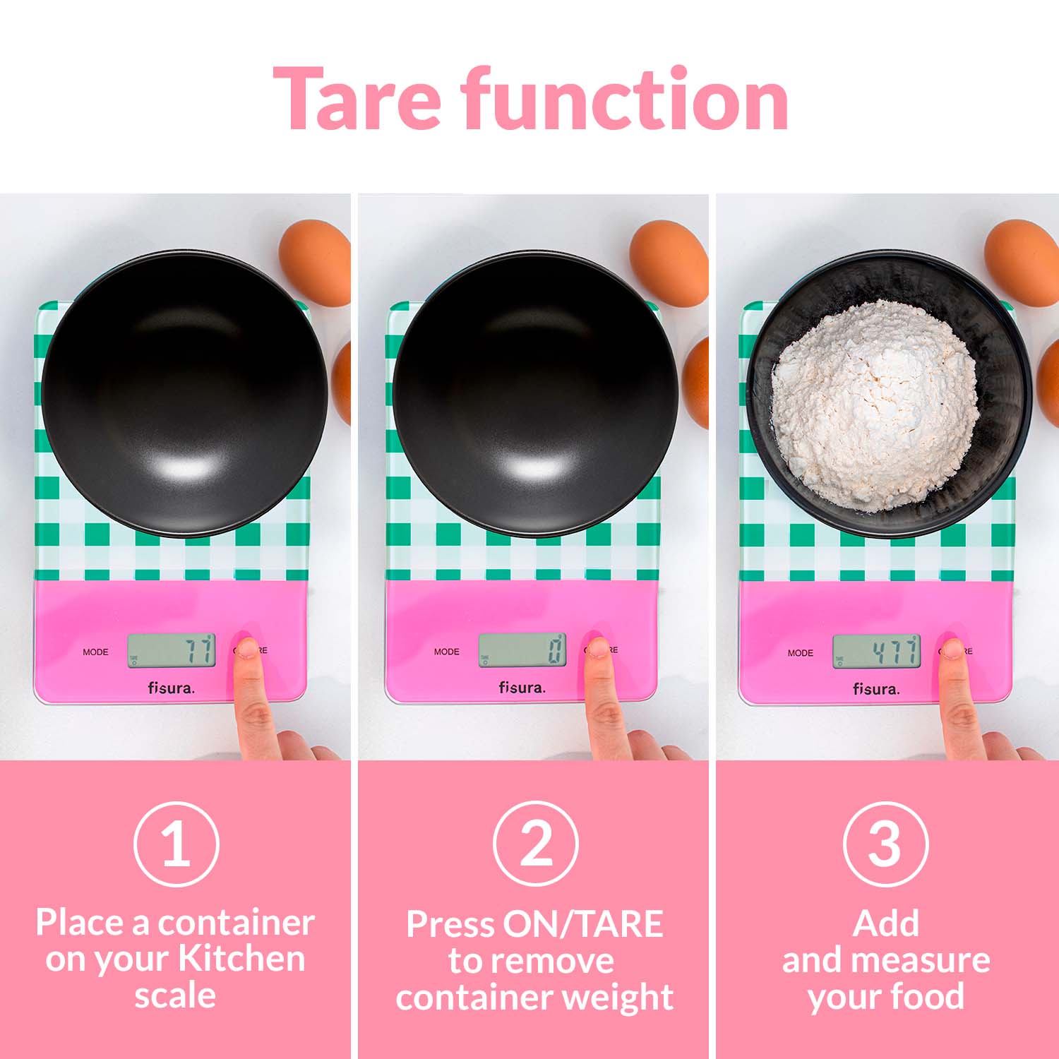 Báscula digital de cocina con estampado vichy verde