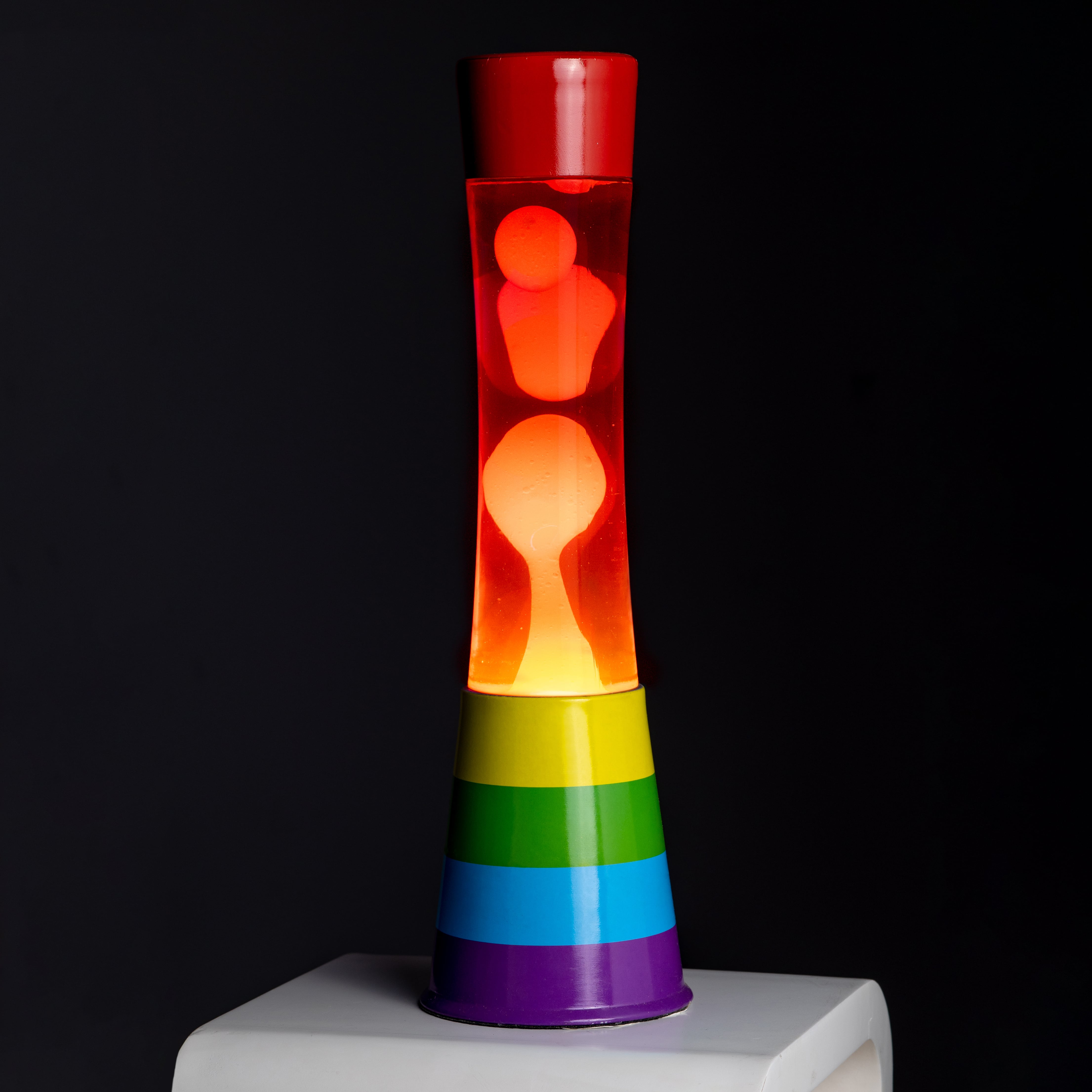 Lámpara de lava Arcoiris, líquido rosa y lava naranja