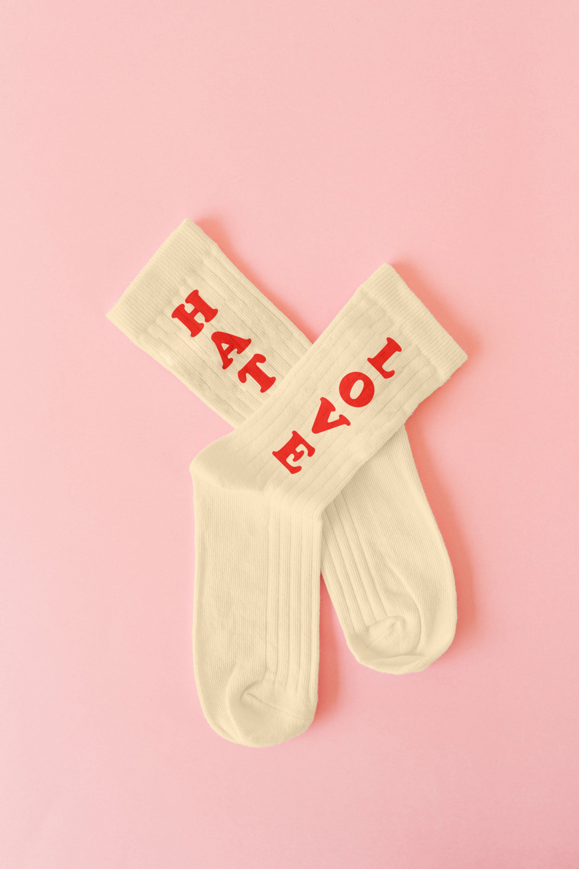Par de calcetines Unisex "Love & Hate" Beige