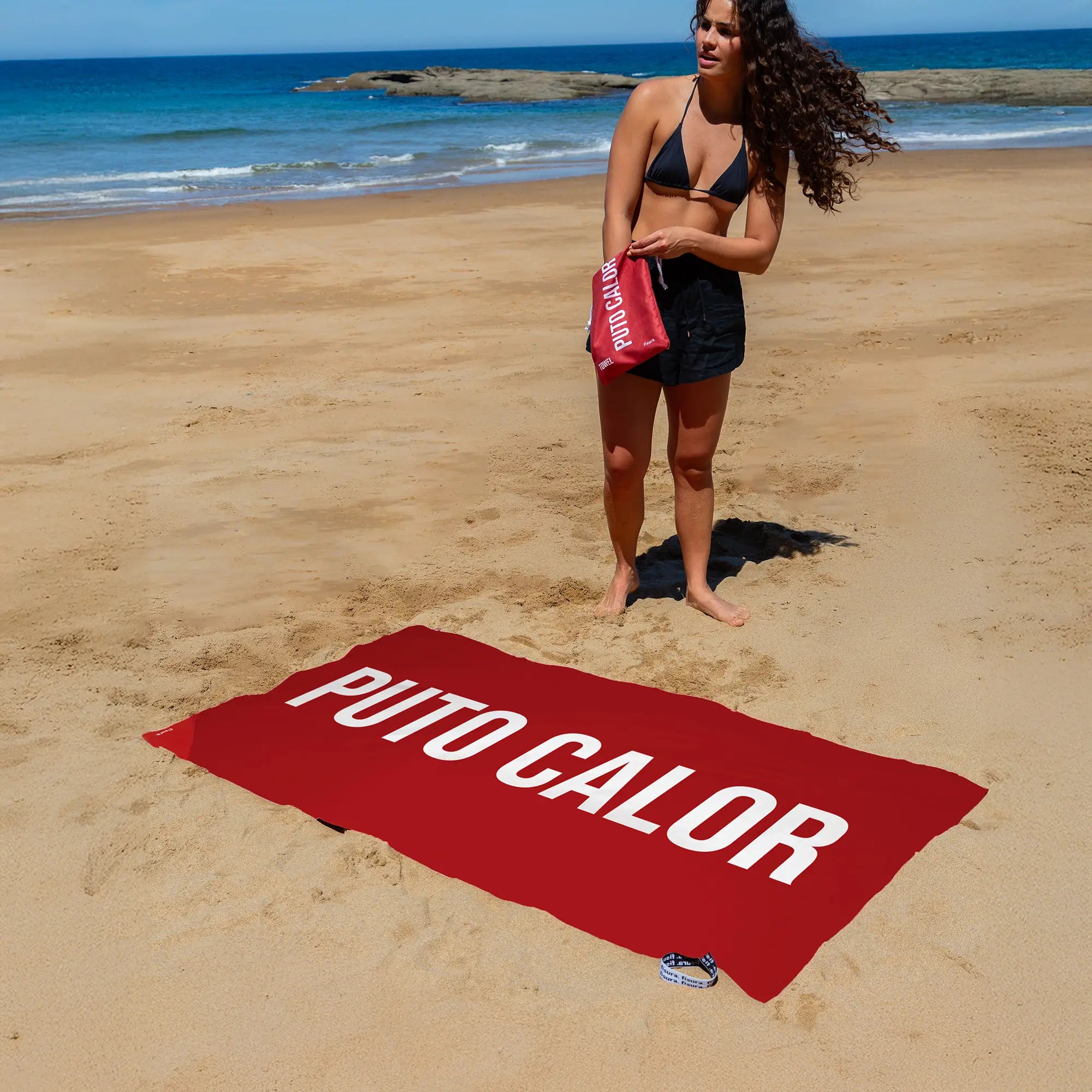 Toalla playa "puto calor" rojo