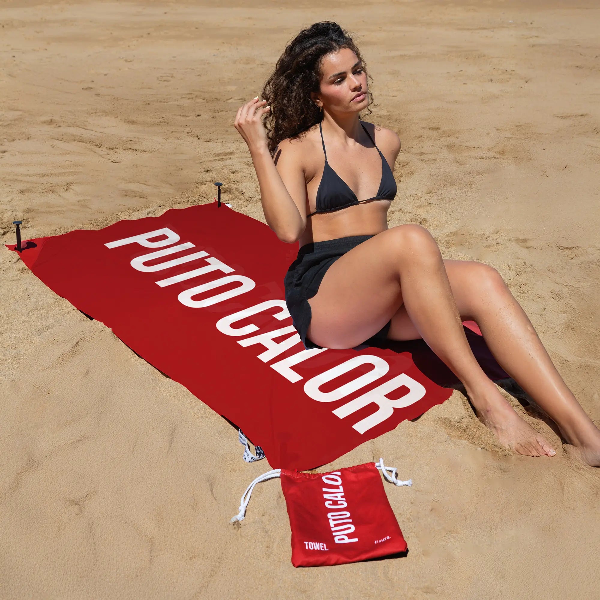 Toalla playa "puto calor" rojo