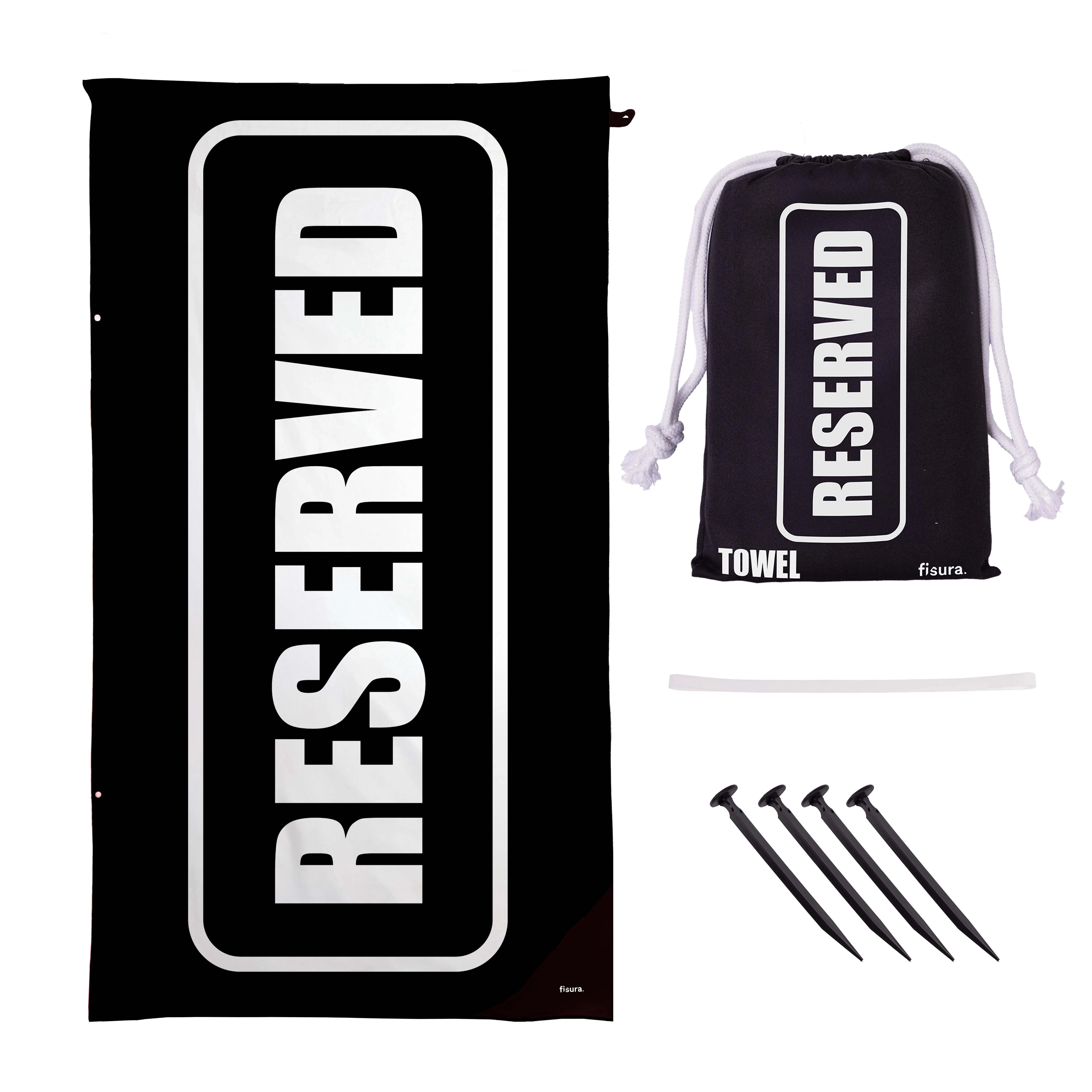 Toalla playa "reserved" negro y blanco