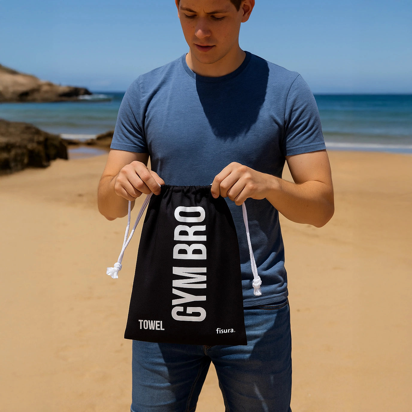 Toalla playa "gym bro" negro y blanco