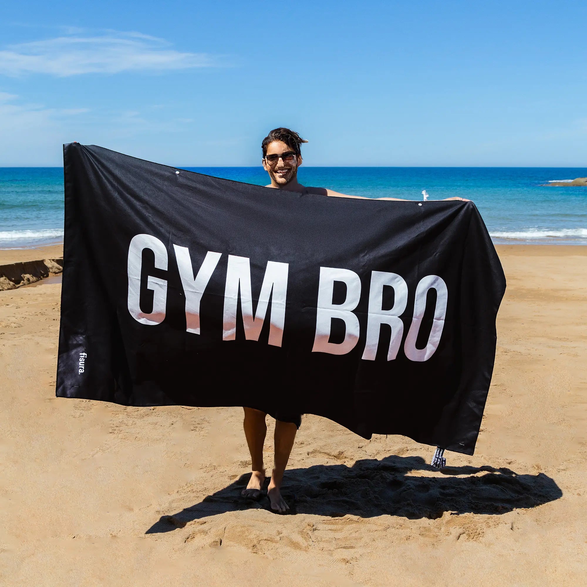Toalla playa "gym bro" negro y blanco