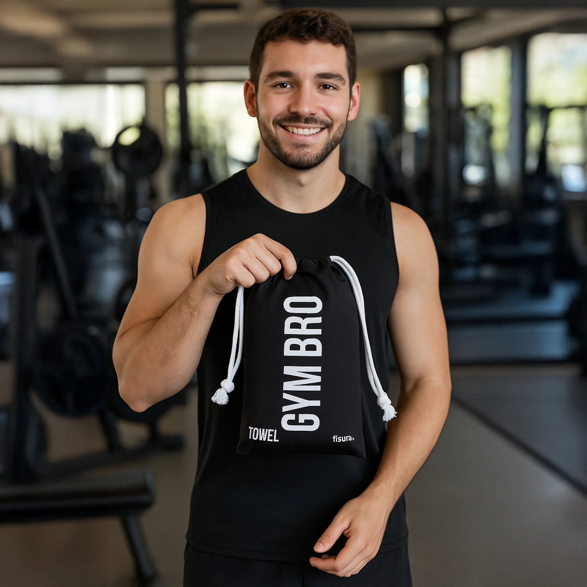 Toalla playa "gym bro" negro y blanco
