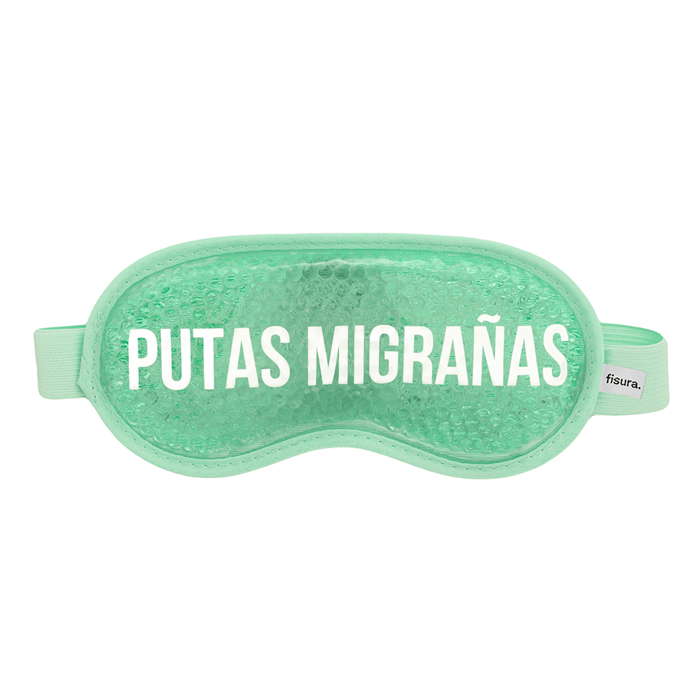 Antifaz de gel “Putas migrañas” verde menta