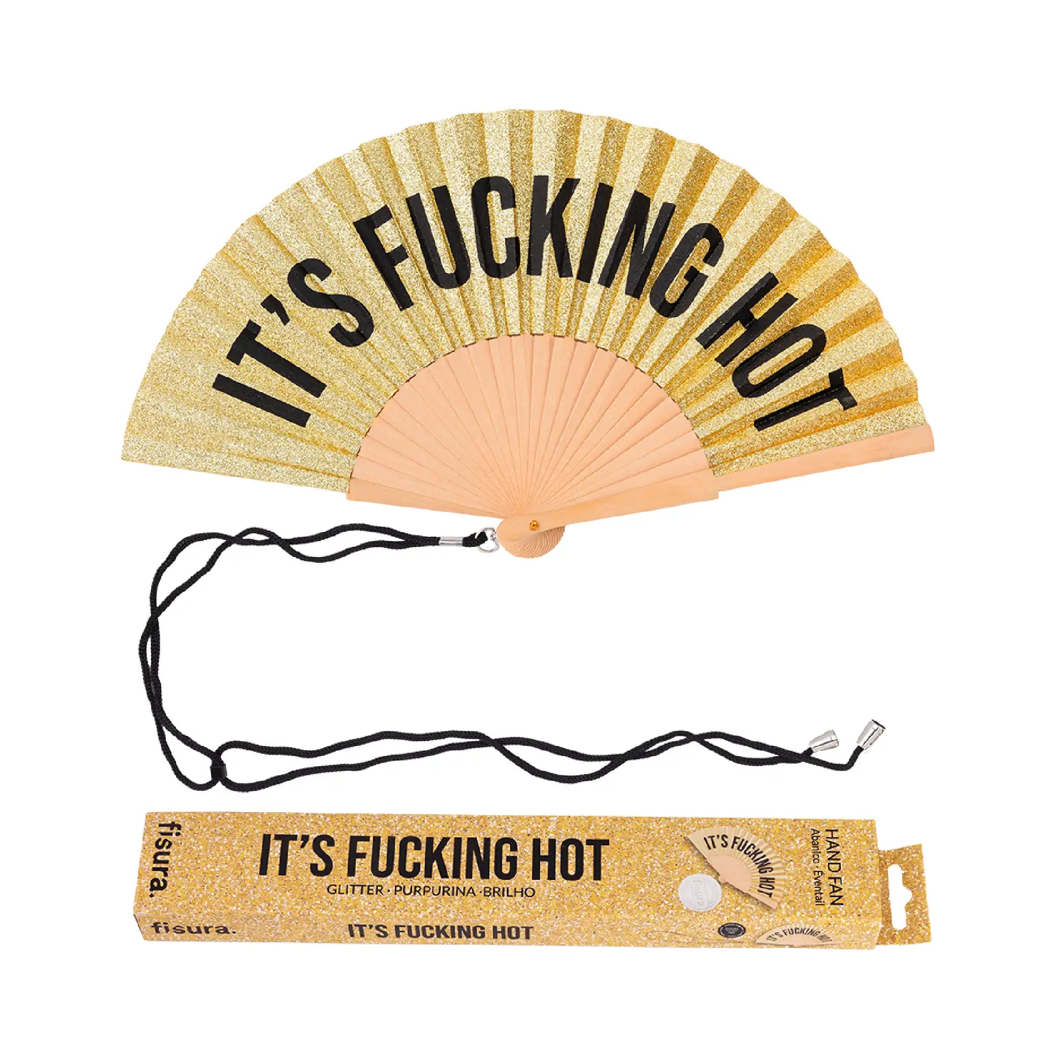 Abanico “It’s fucking hot” purpurina