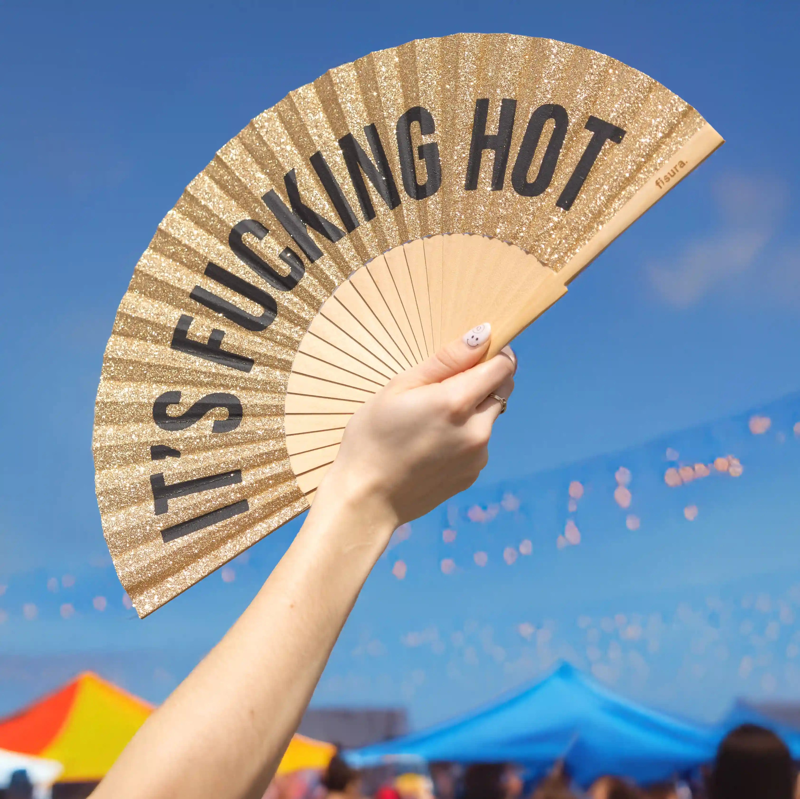 Abanico “It’s fucking hot” purpurina