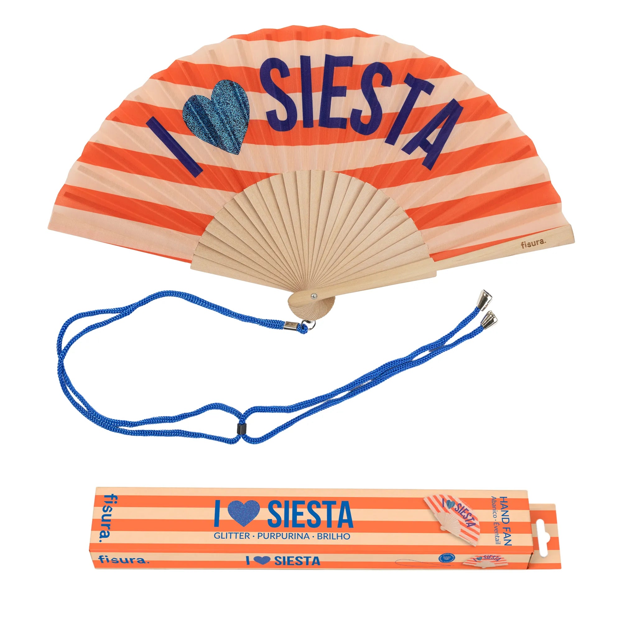 Handfächer „I love siesta“ mit Glitzer