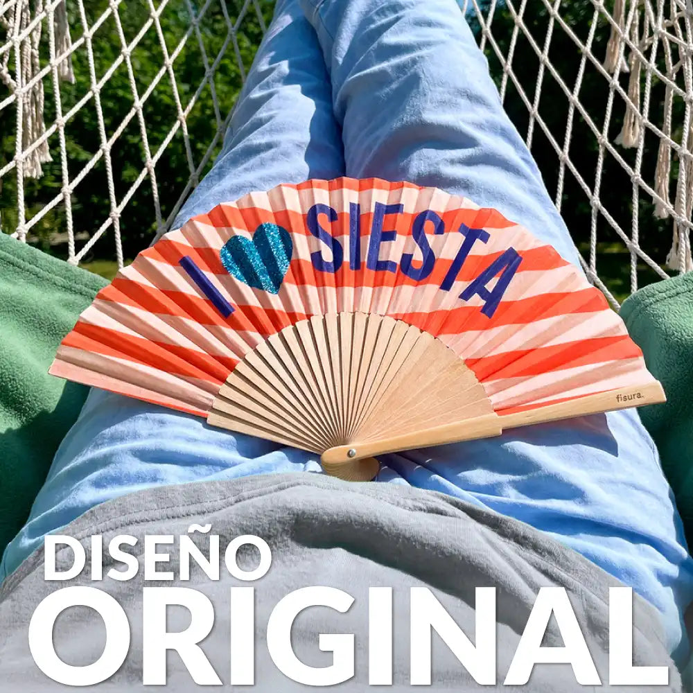 Handfächer „I love siesta“ mit Glitzer