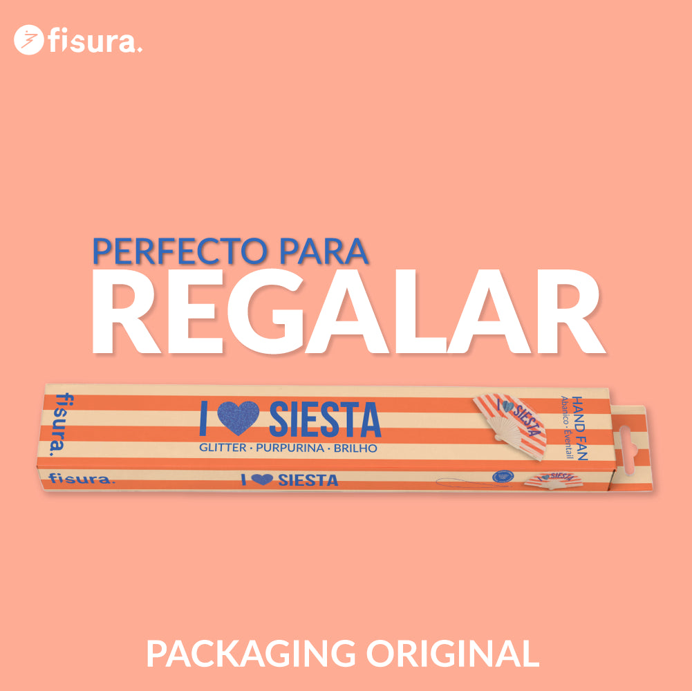 Handfächer „I love siesta“ mit Glitzer