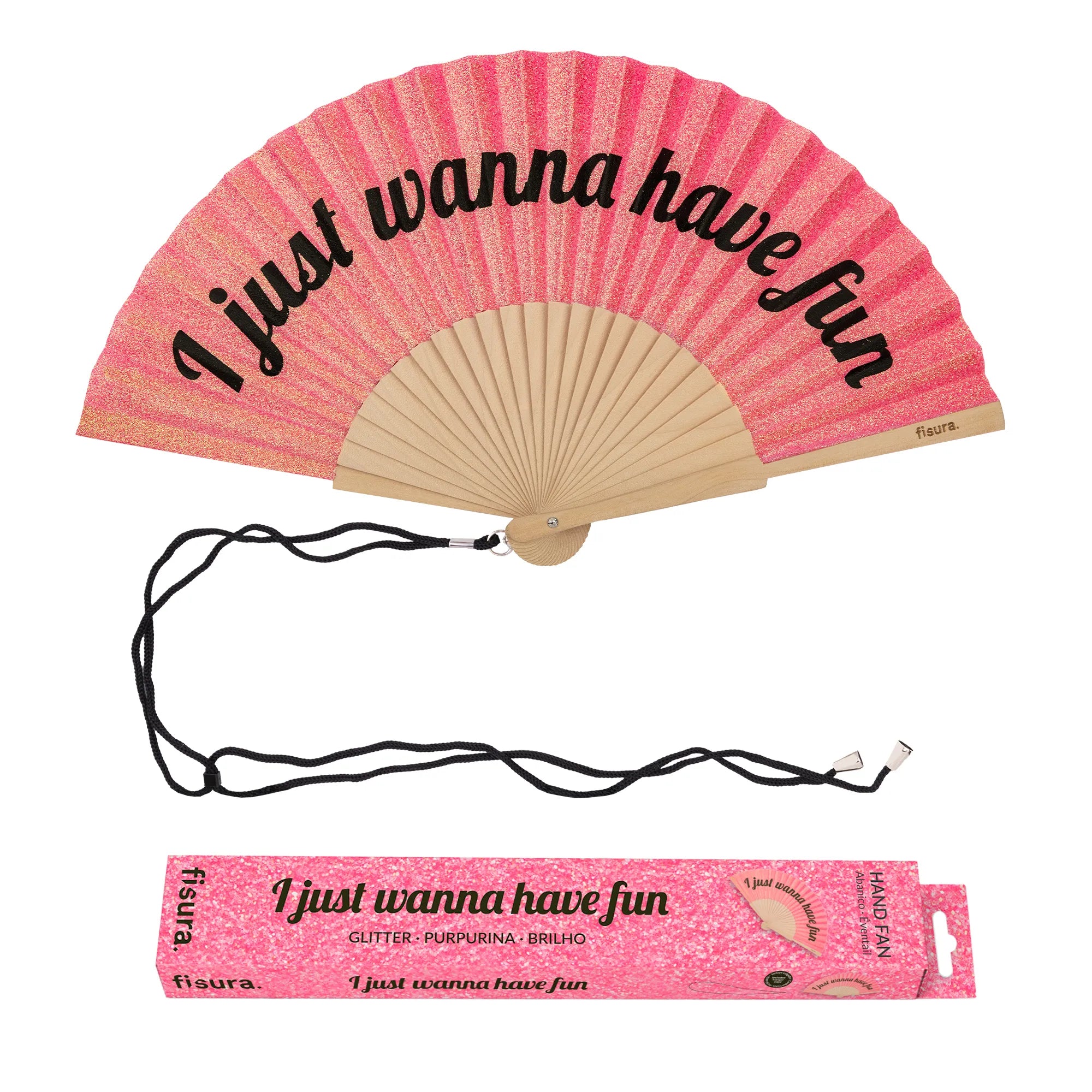 Abanico “I just wanna have fun” purpurina