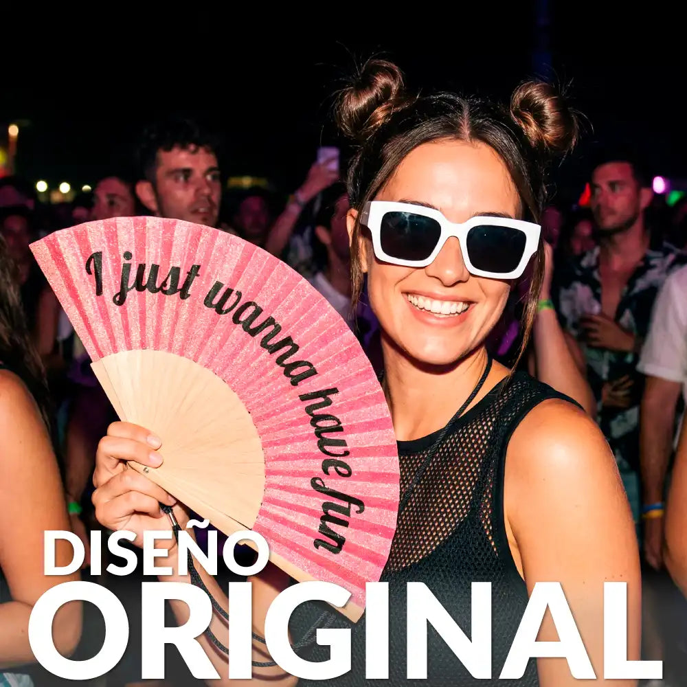 Abanico “I just wanna have fun” purpurina