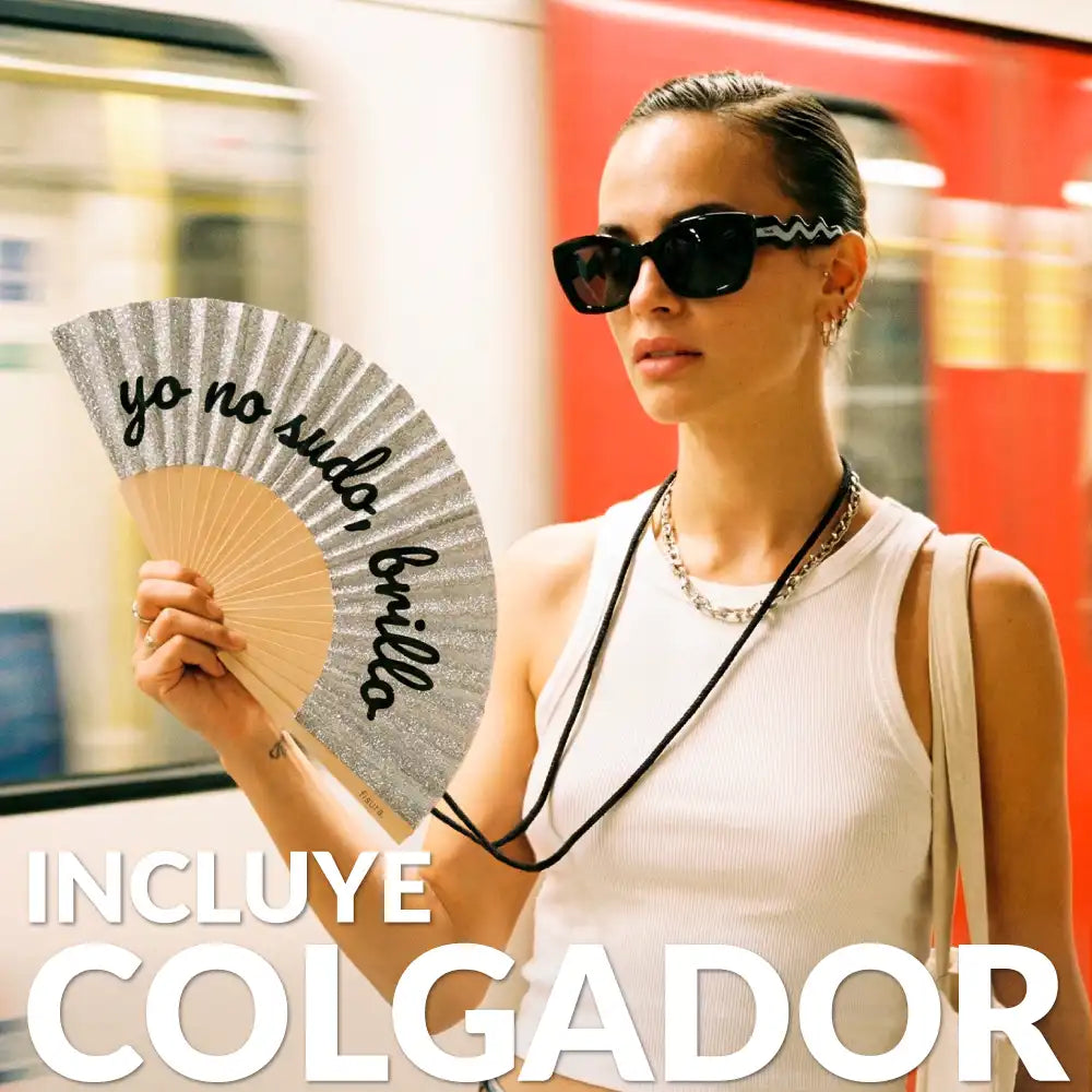 Handfächer „Yo no sudo, brillo“ Glitzer