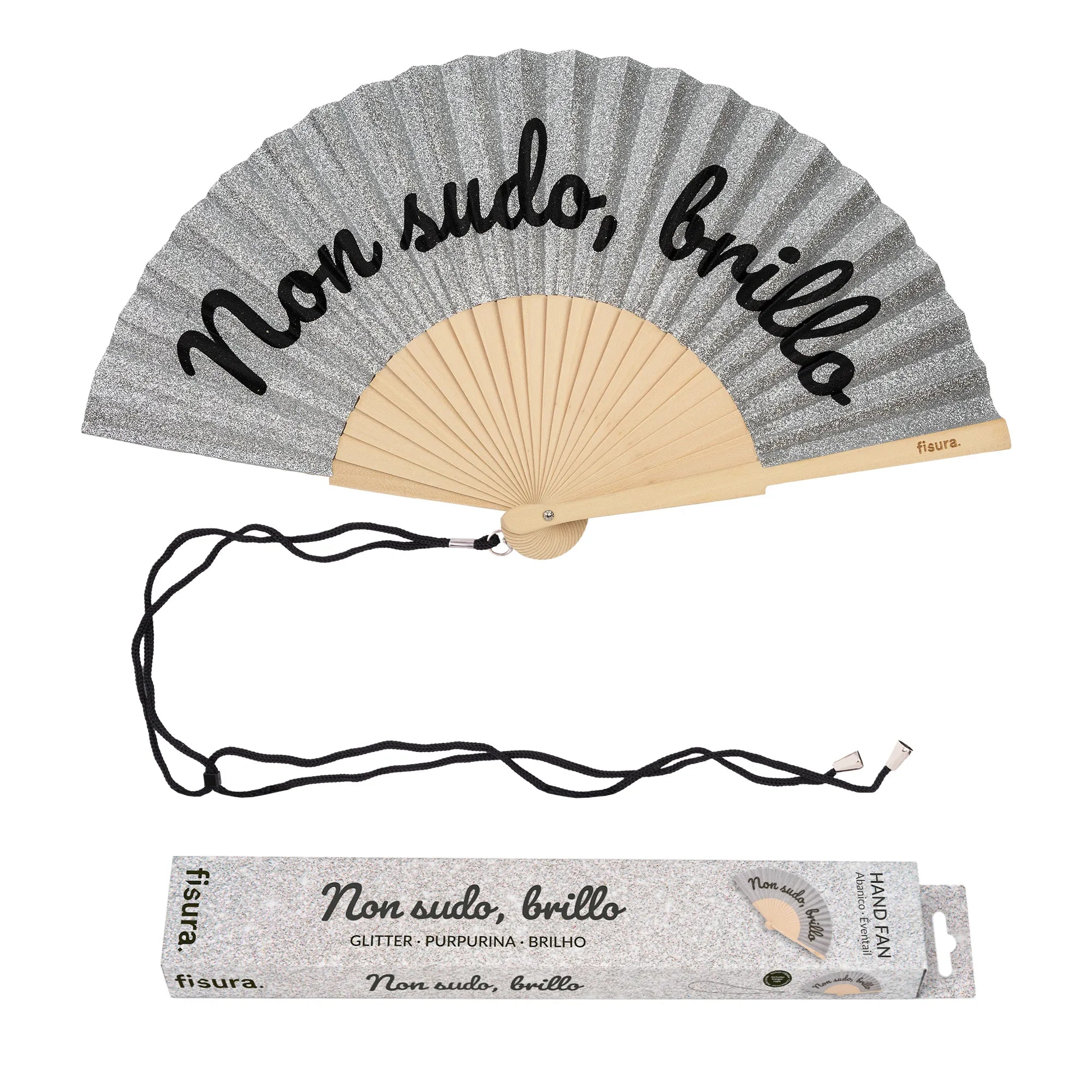 Abanico “Non sudo, brillo” purpurina