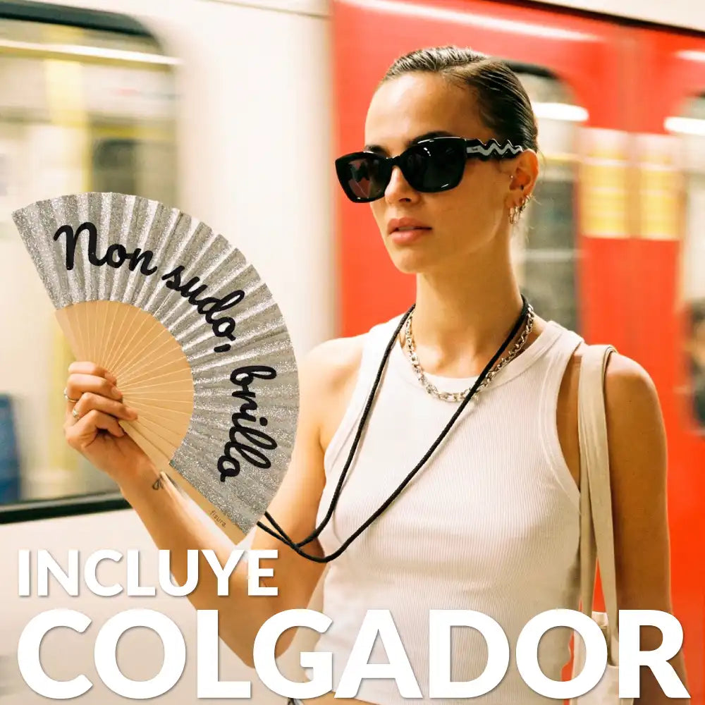 Abanico “Non sudo, brillo” purpurina