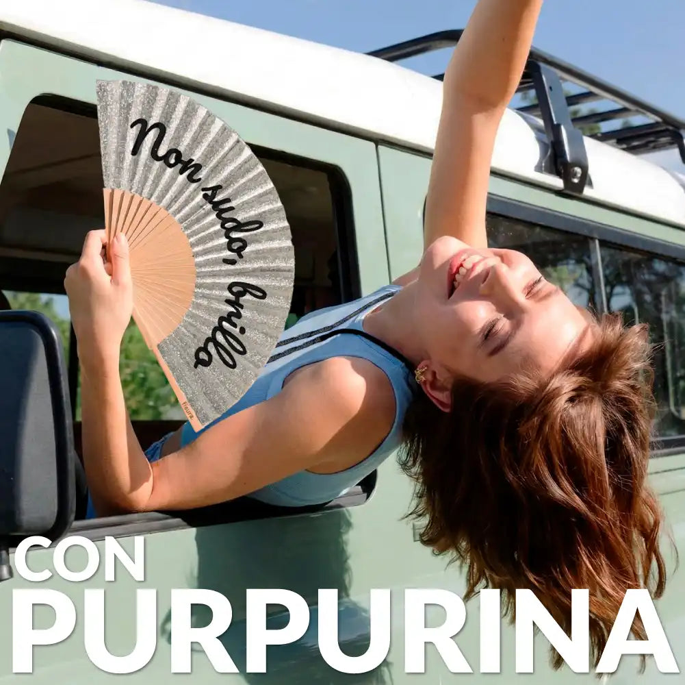 Abanico “Non sudo, brillo” purpurina