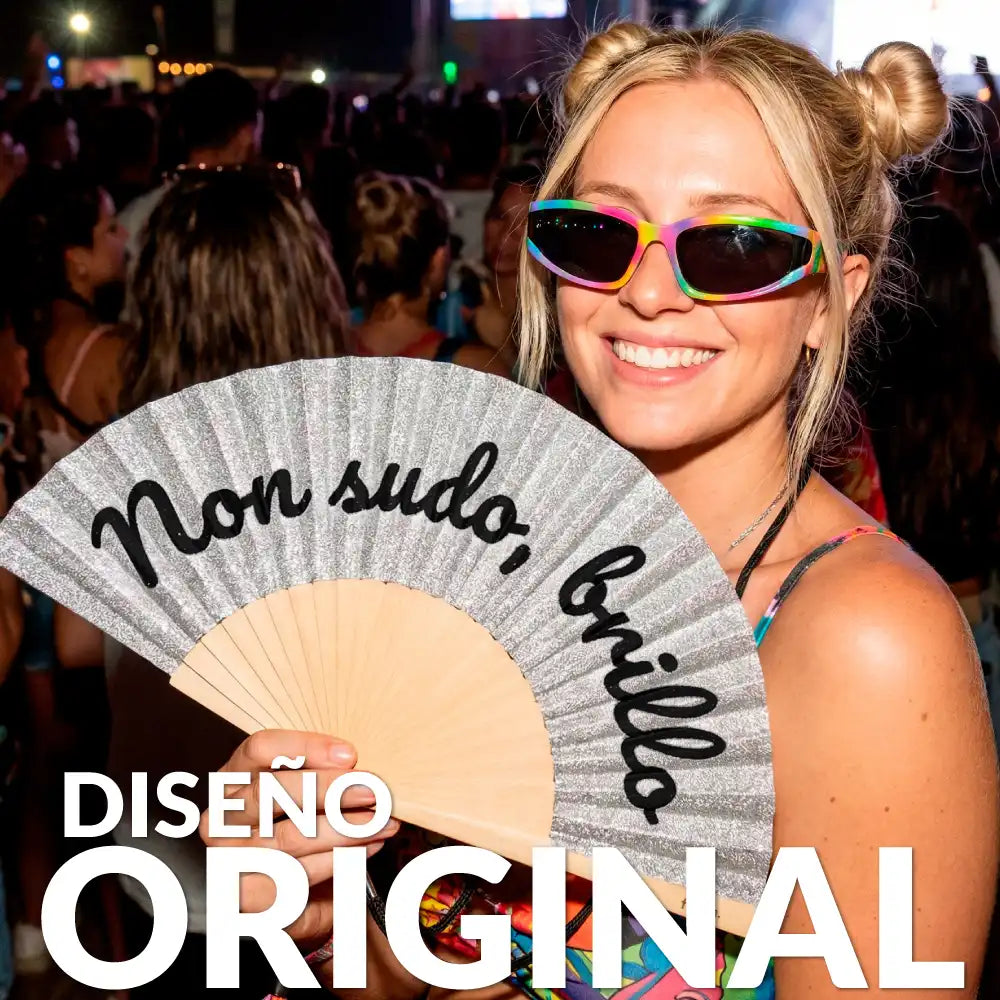 Abanico “Non sudo, brillo” purpurina