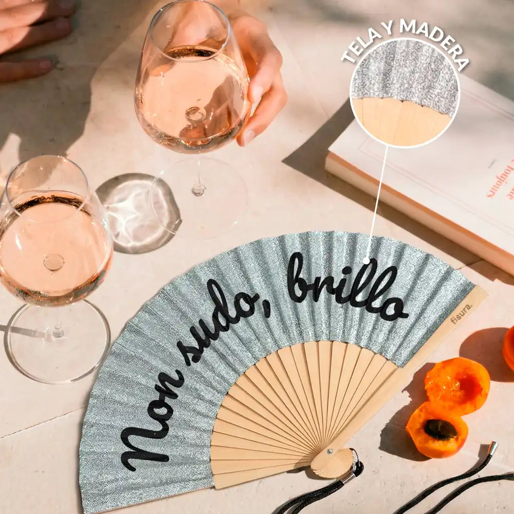 Abanico “Non sudo, brillo” purpurina