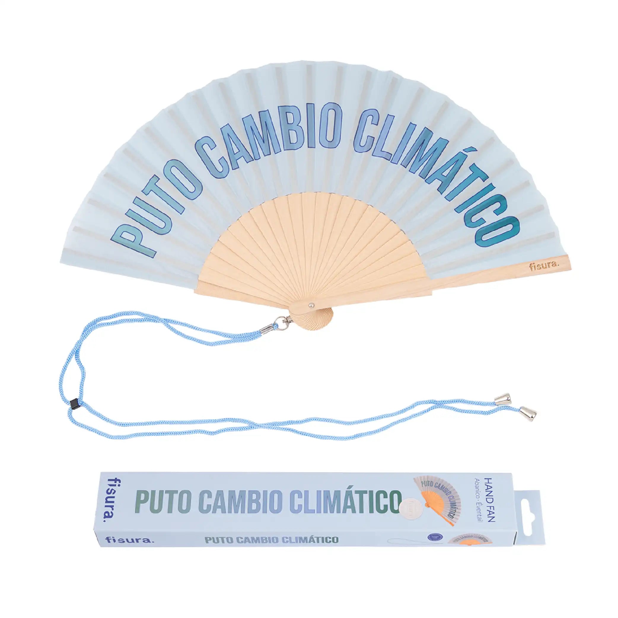 Abanico “Puto cambio climático” azul