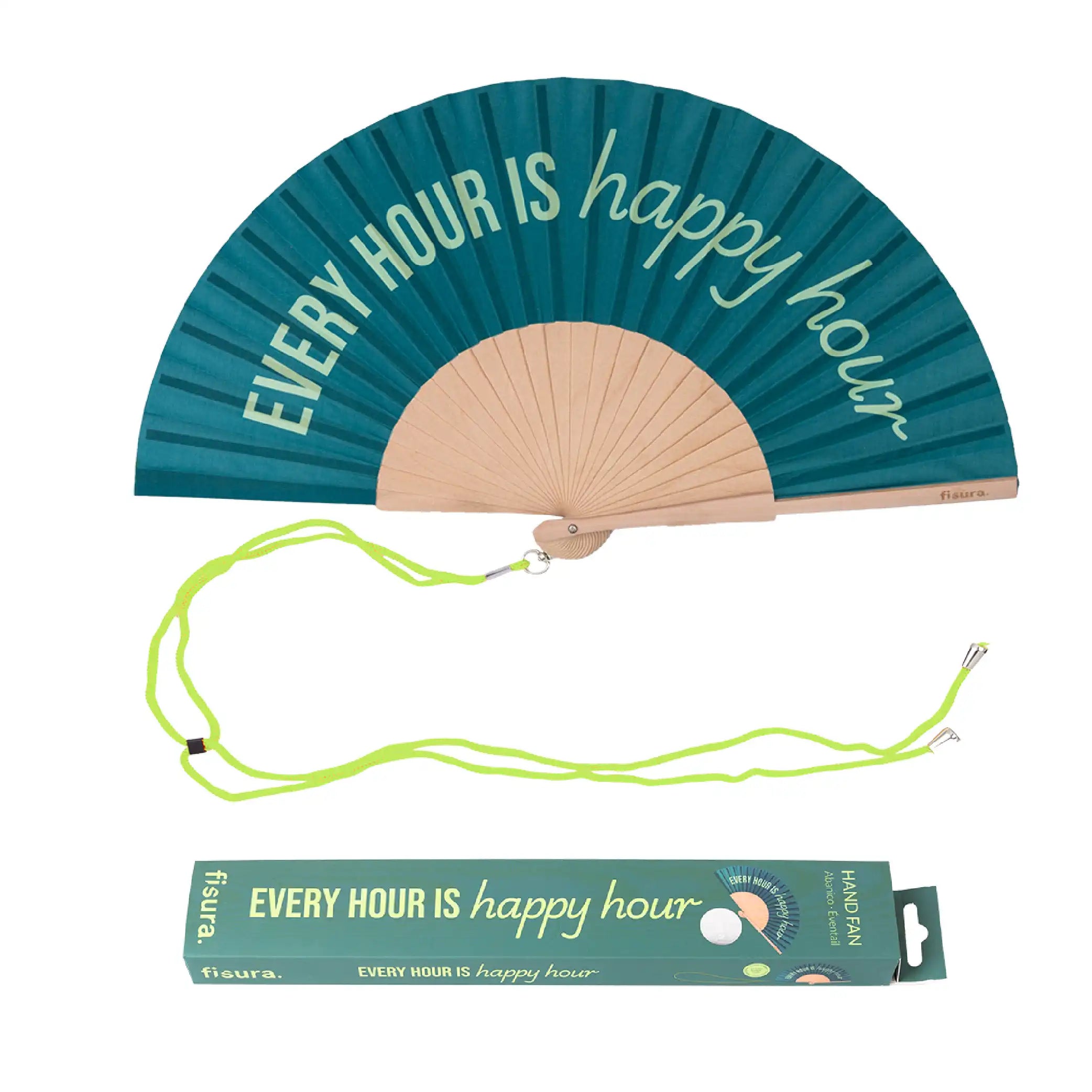 Abanico “Every hour is happy hour” verde