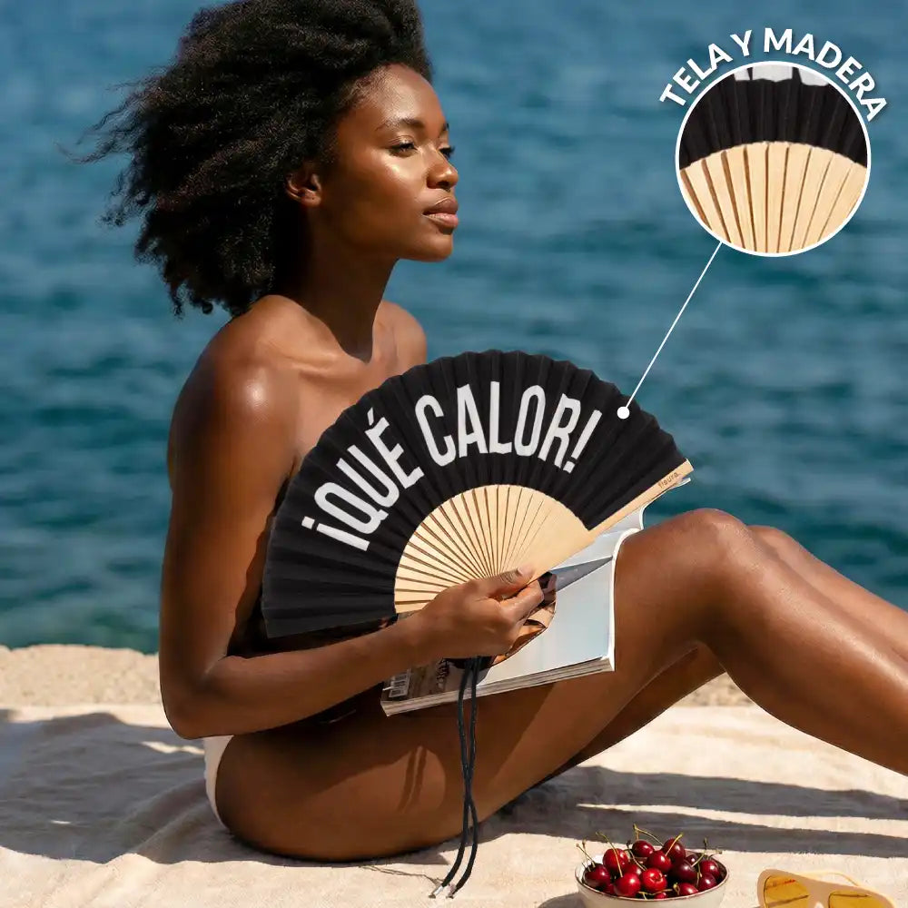 Abanico “Qué calor” negro