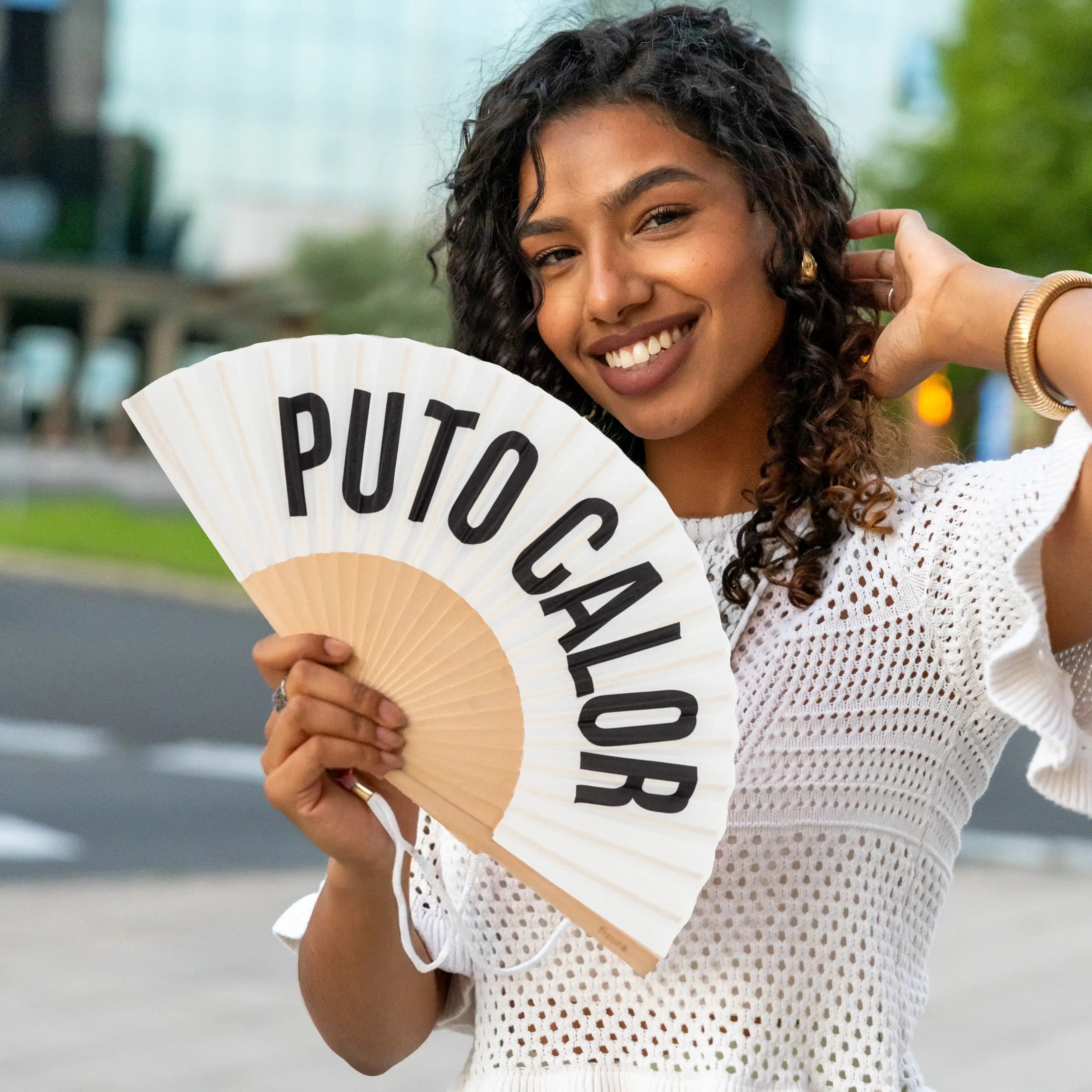 Abanico “Puto calor” blanco