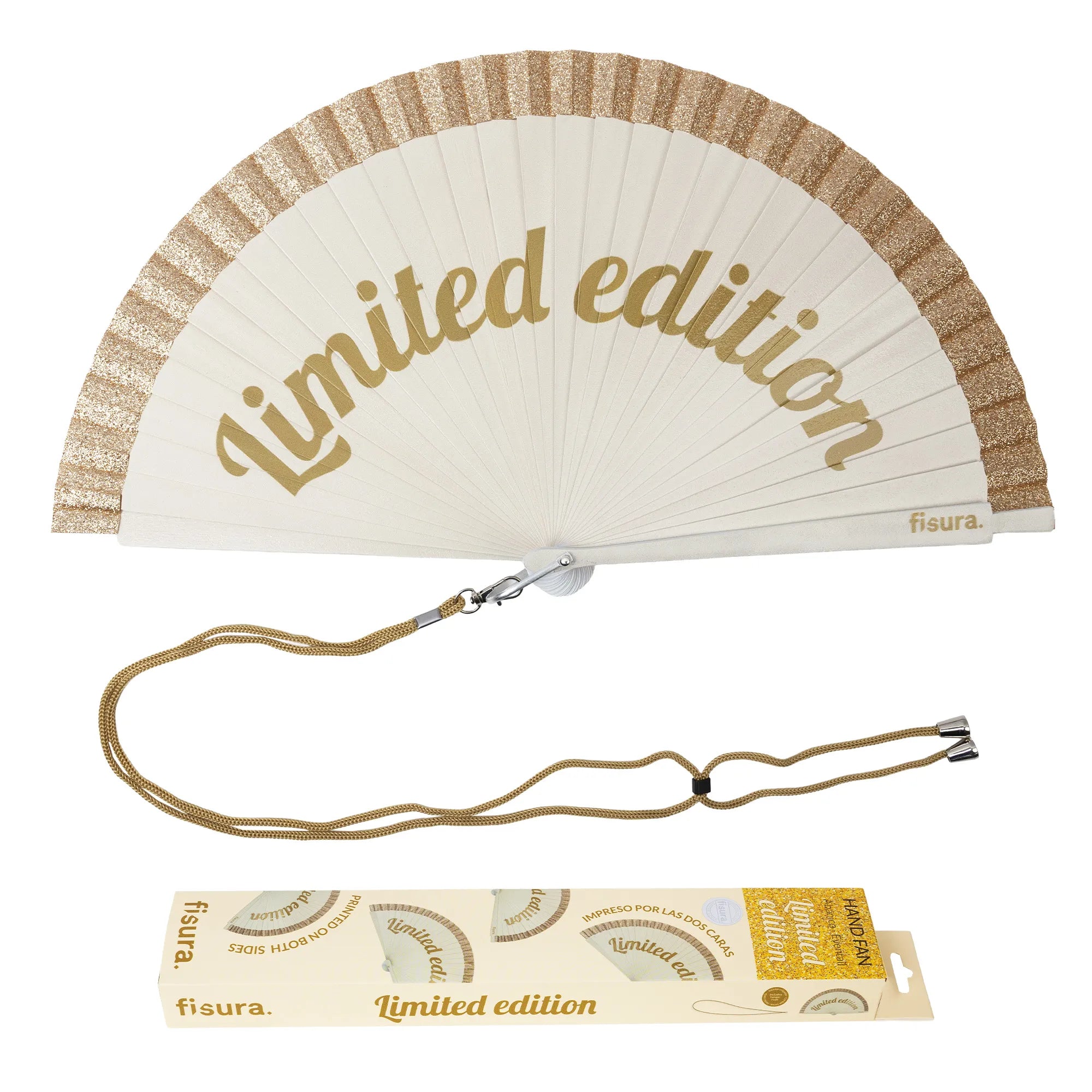 Handfächer mit goldfarbener Glitzeroptik „Limited edition“