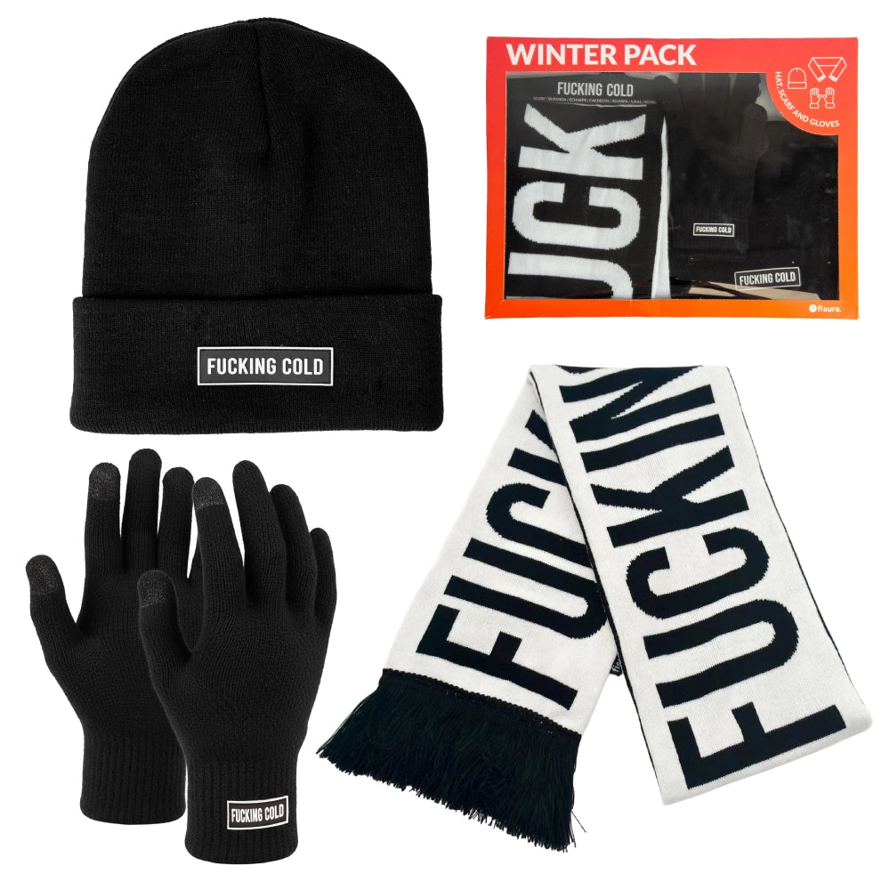 Set cappello, sciarpa e guanti "Fucking cold"