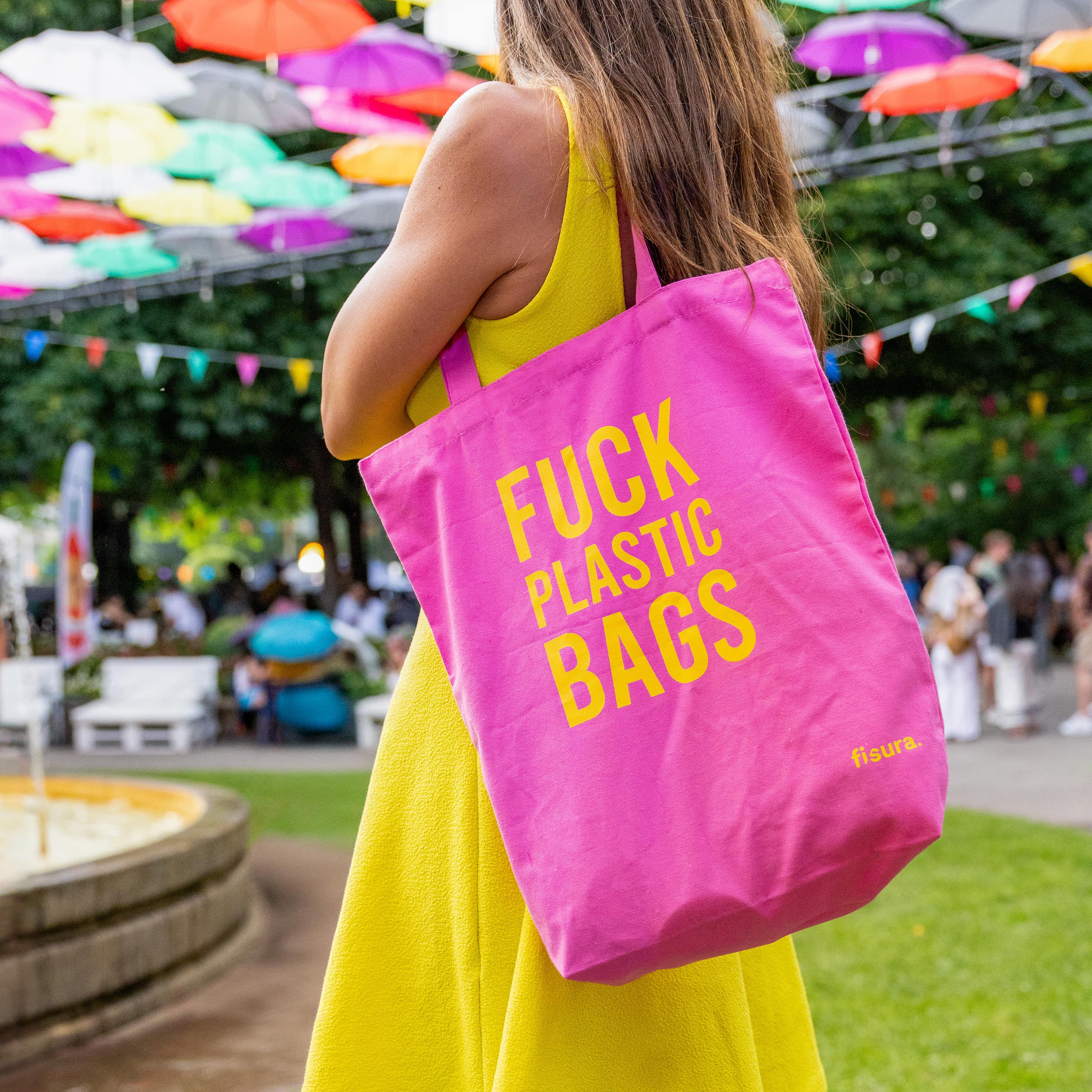 Tote bag original “fuck plastic bag" rosa