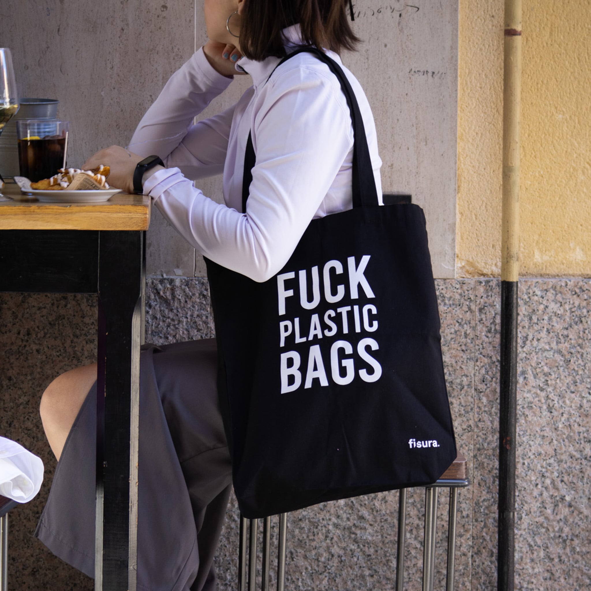 Tote bag original “fuck plastic bag" negra