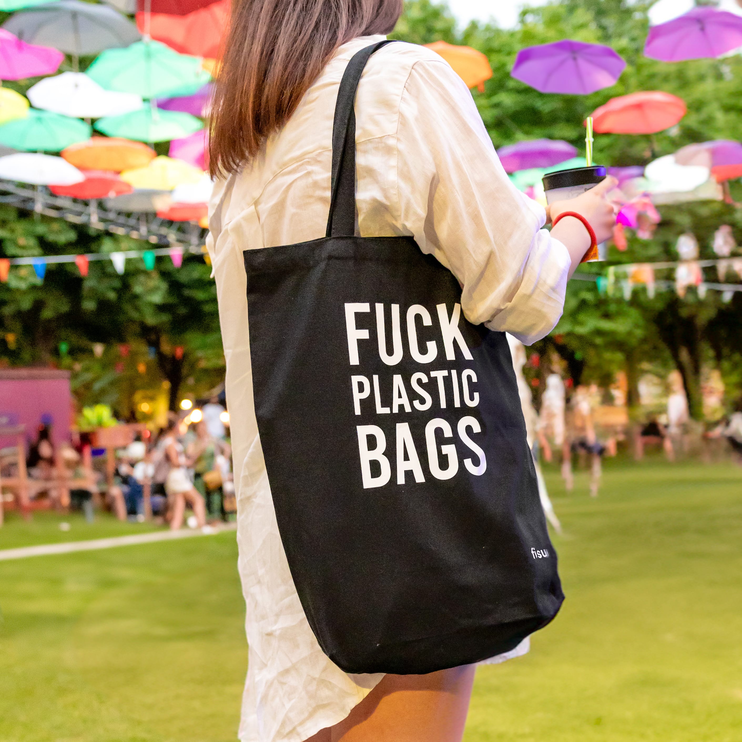 Tote bag original “fuck plastic bag" negra