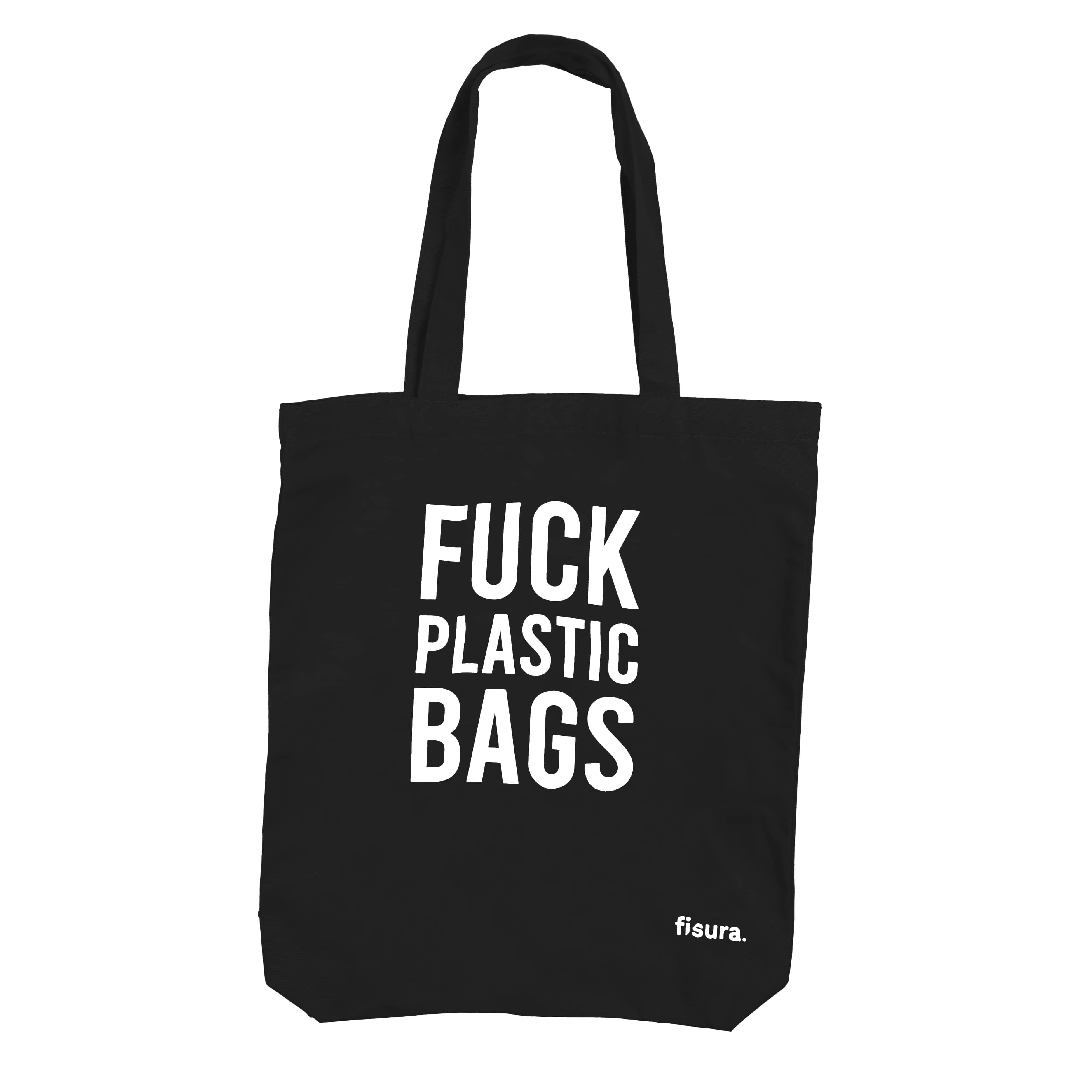 Tote bag original “fuck plastic bag" negra