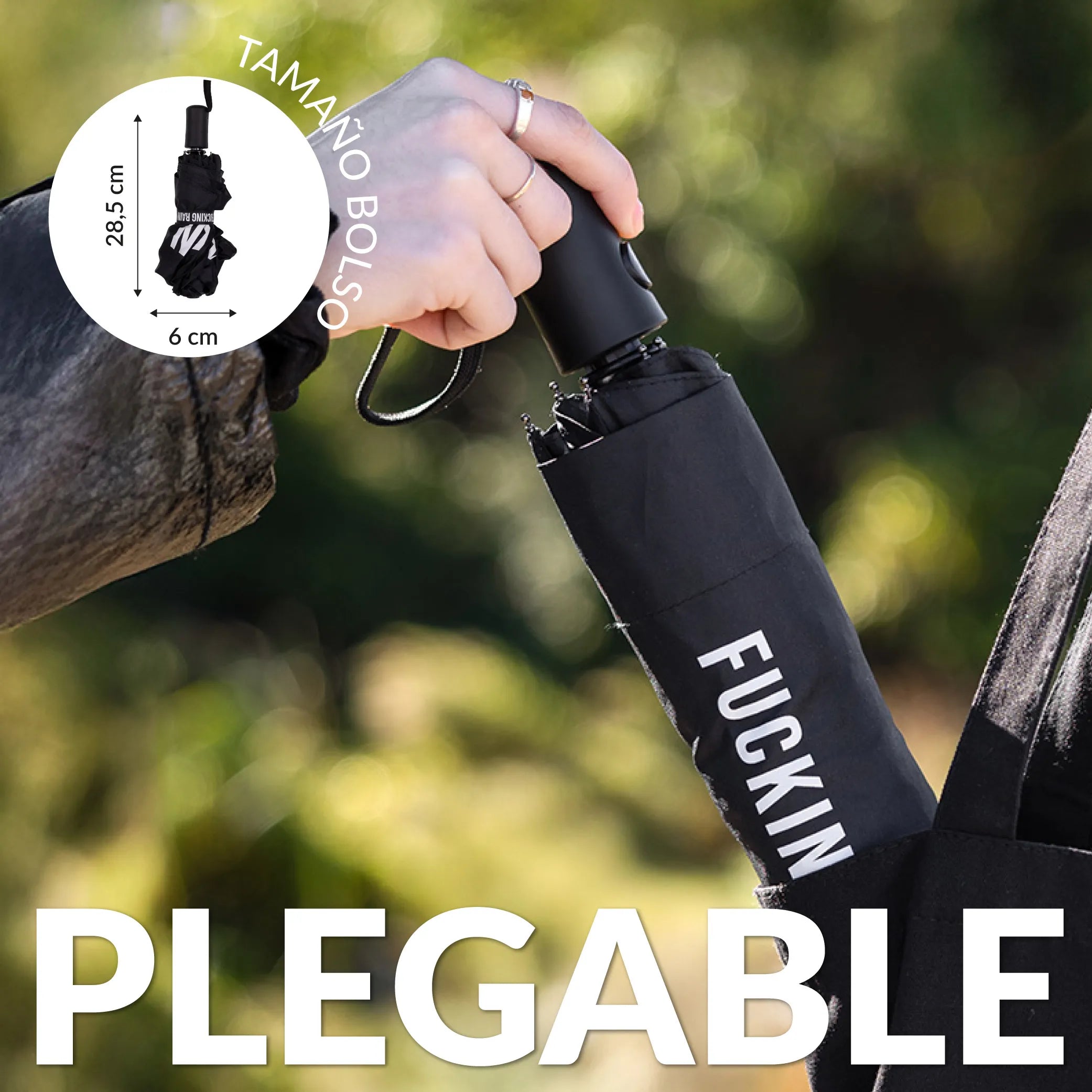 Paraguas plegable "Fucking Rain" negro