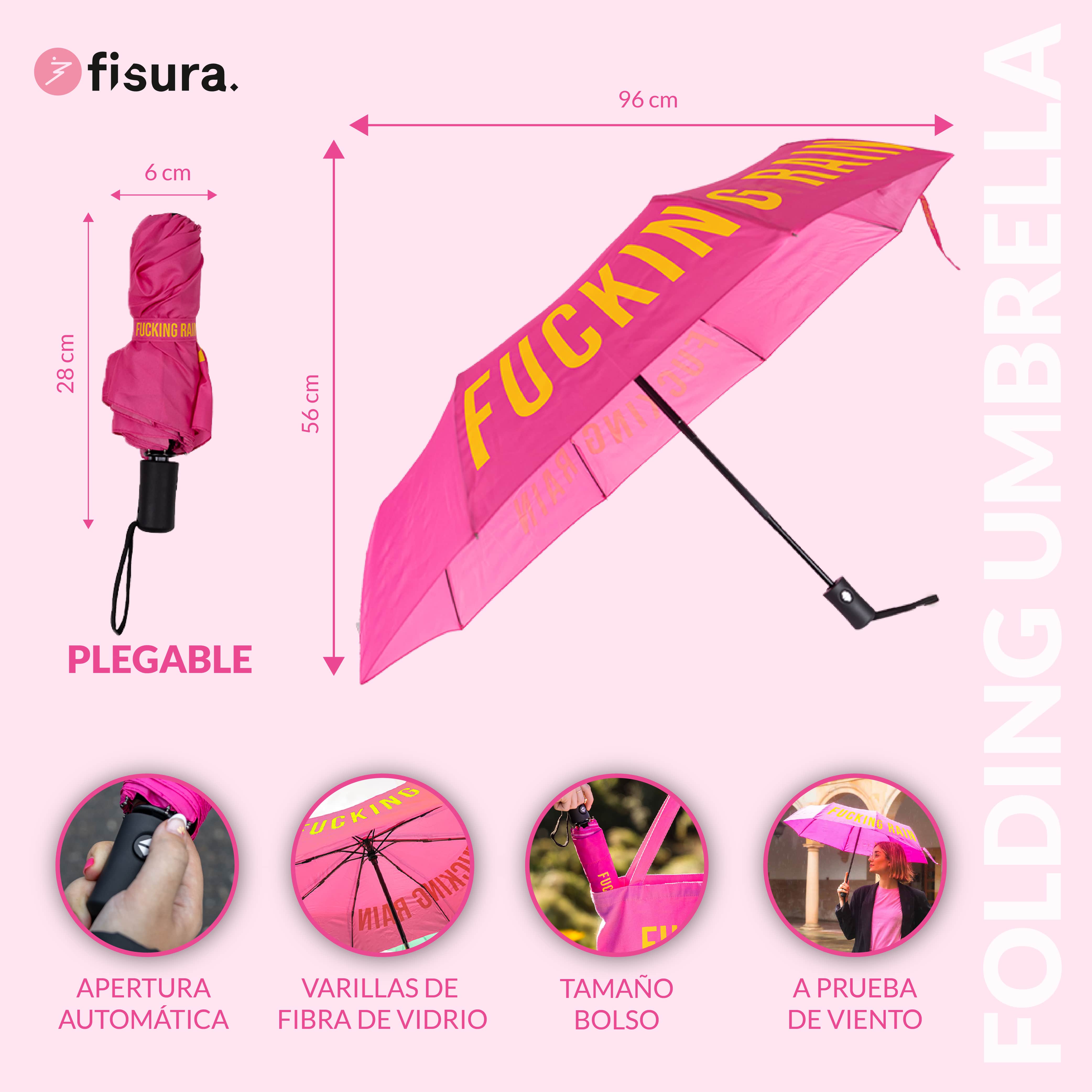 Paraguas plegable "Fucking Rain" rosa