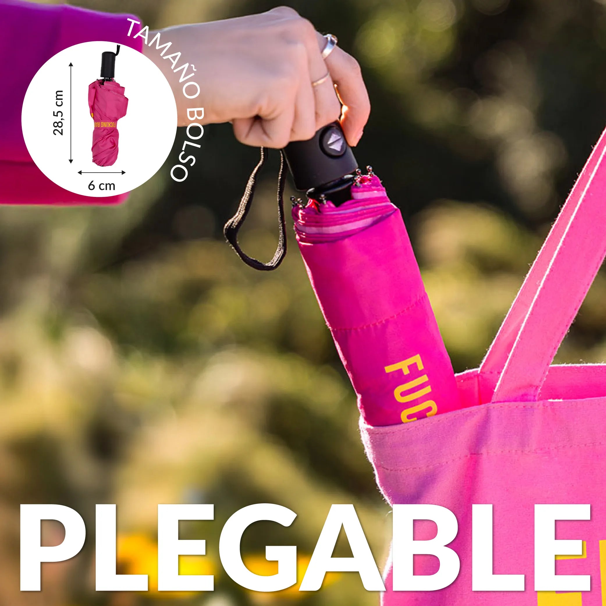 Paraguas plegable "Fucking Rain" rosa