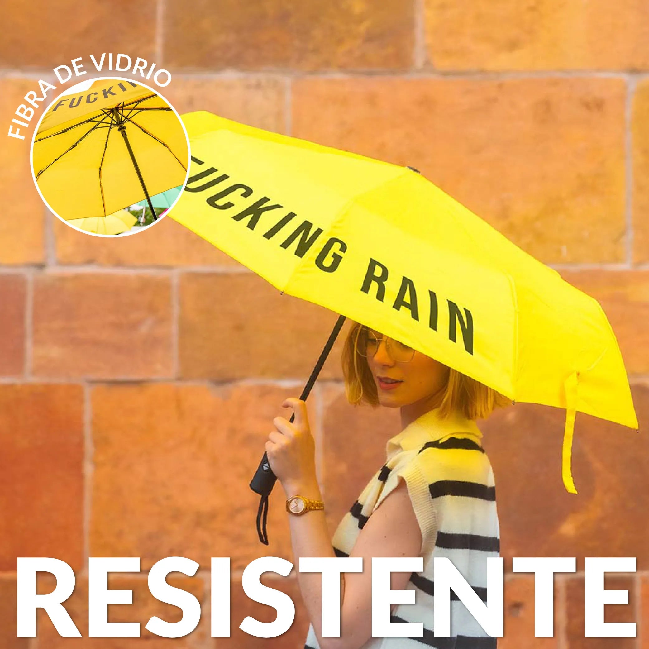Paraguas plegable "Fucking Rain" amarillo