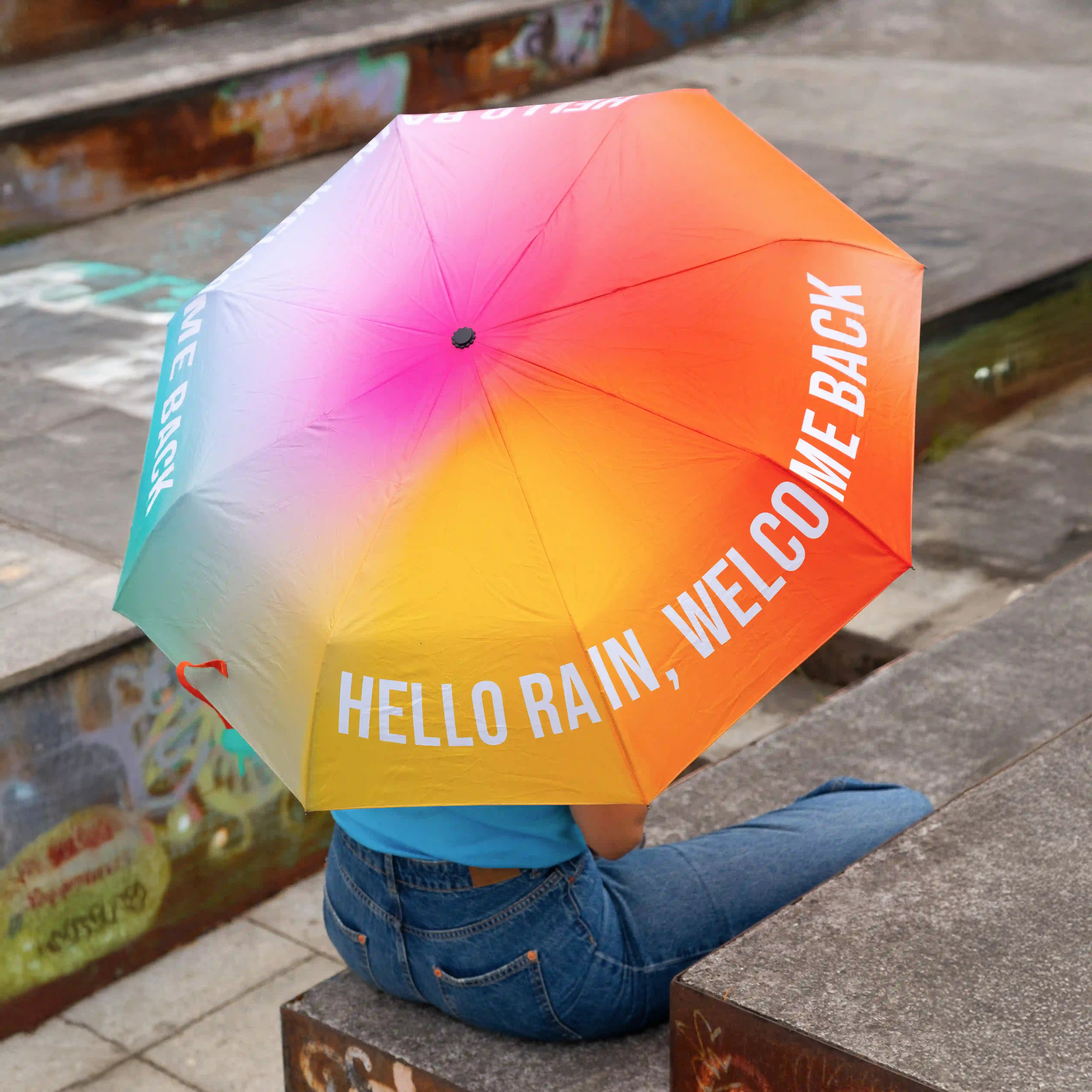 Paraguas plegable “Hello rain, welcome back”