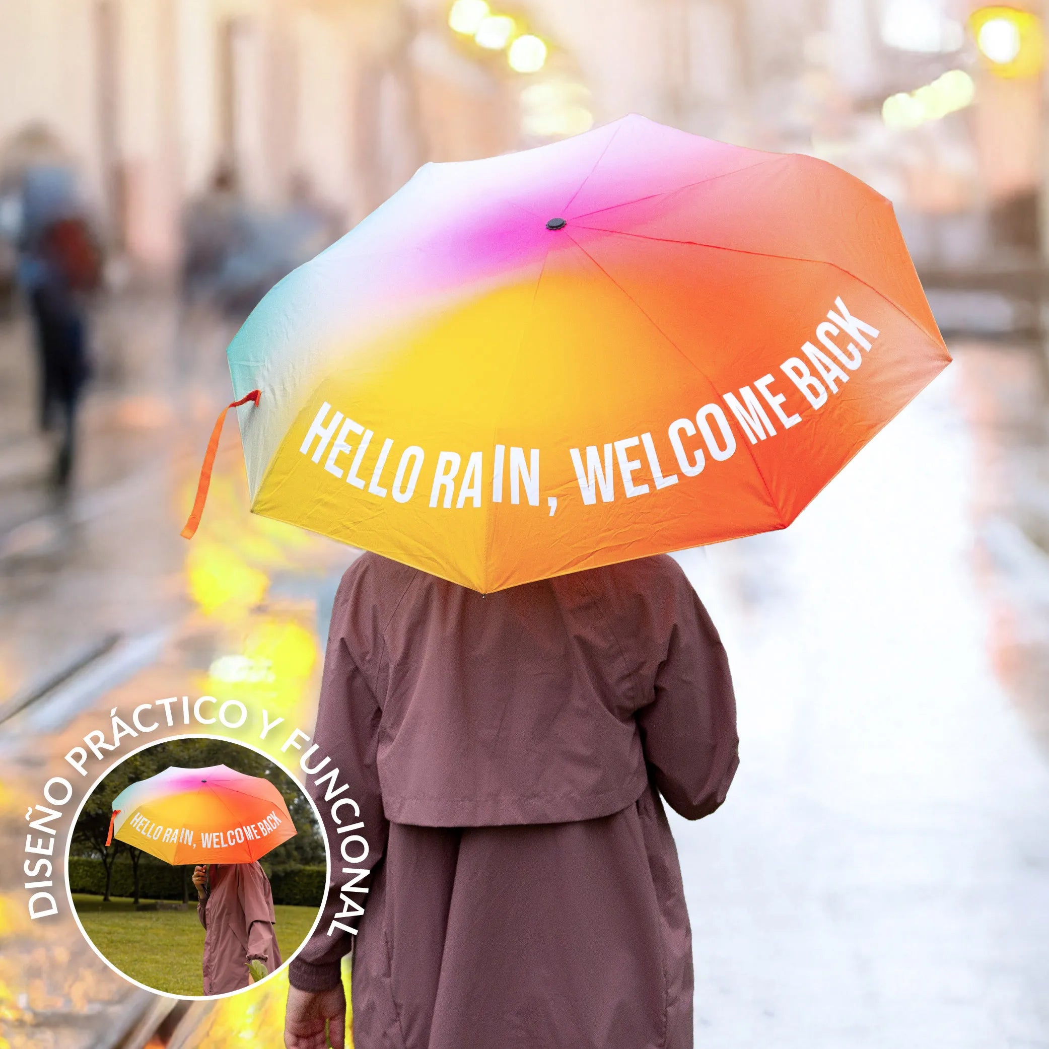 Paraguas plegable “Hello rain, welcome back”