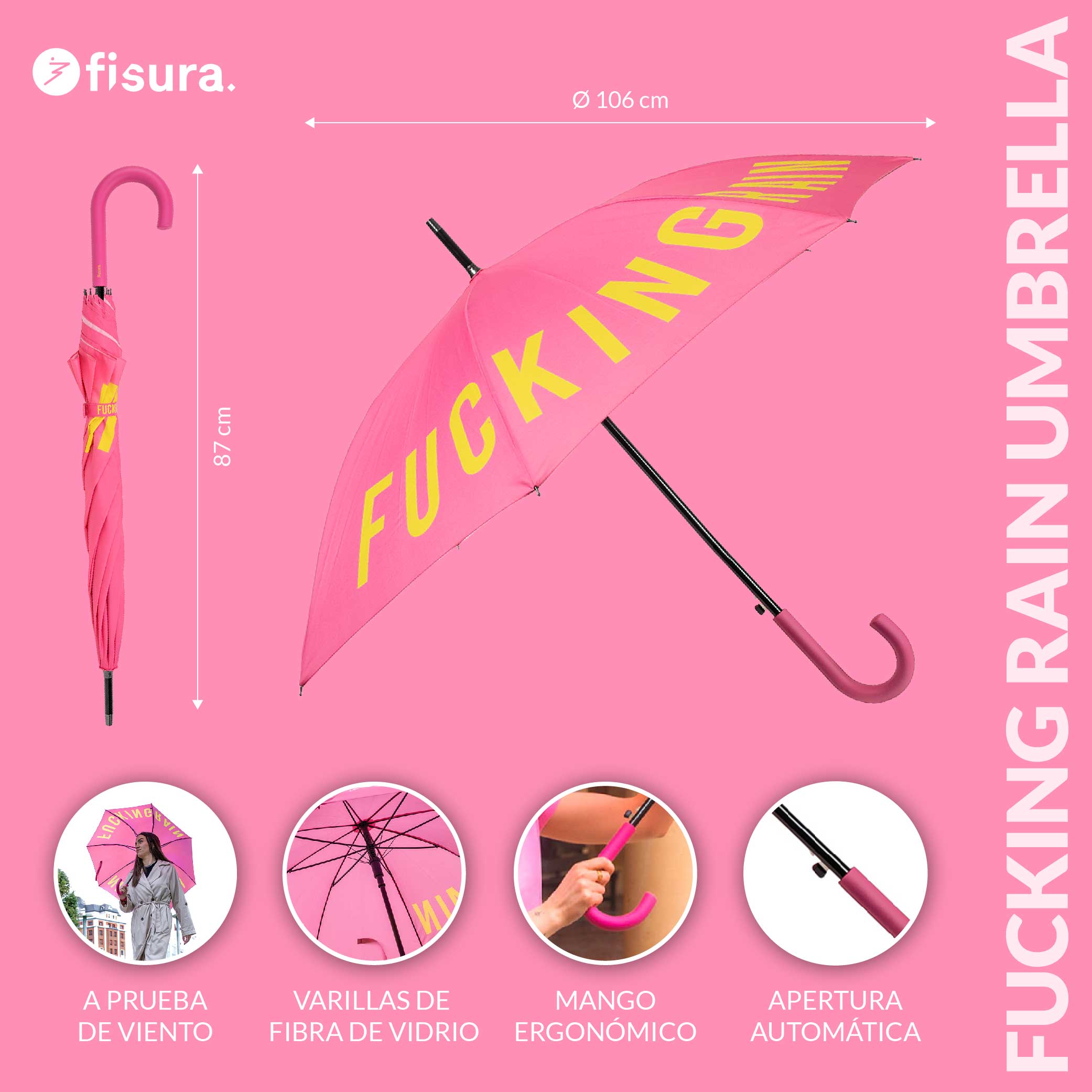 Paraguas "Fucking Rain" rosa