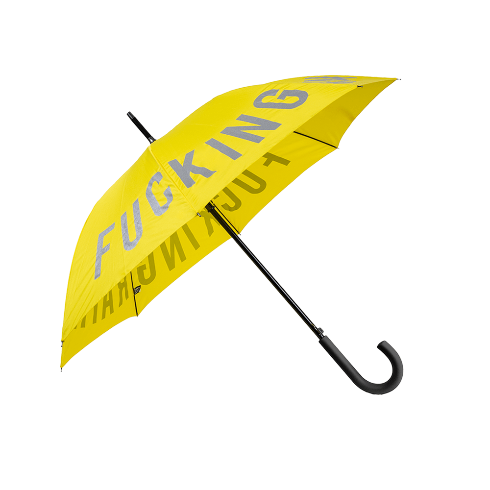 Paraguas "Fucking Rain" amarillo reflectante