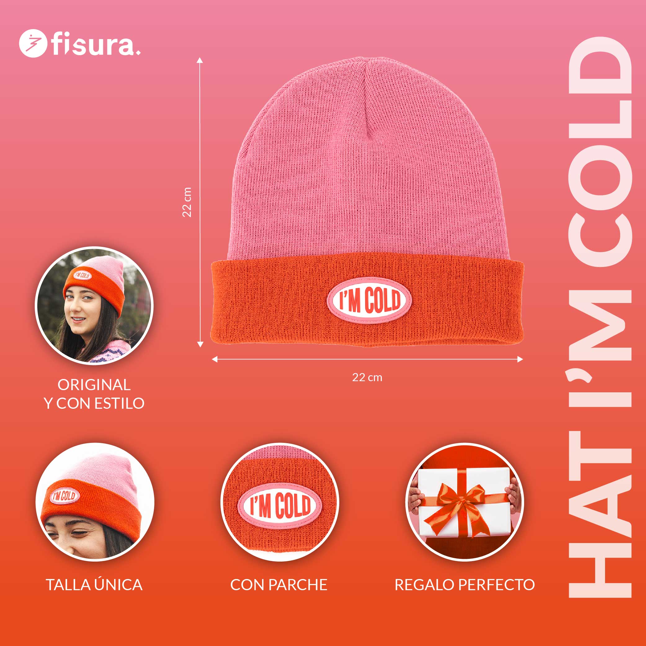 Gorro "I'm cold" rosa y rojo