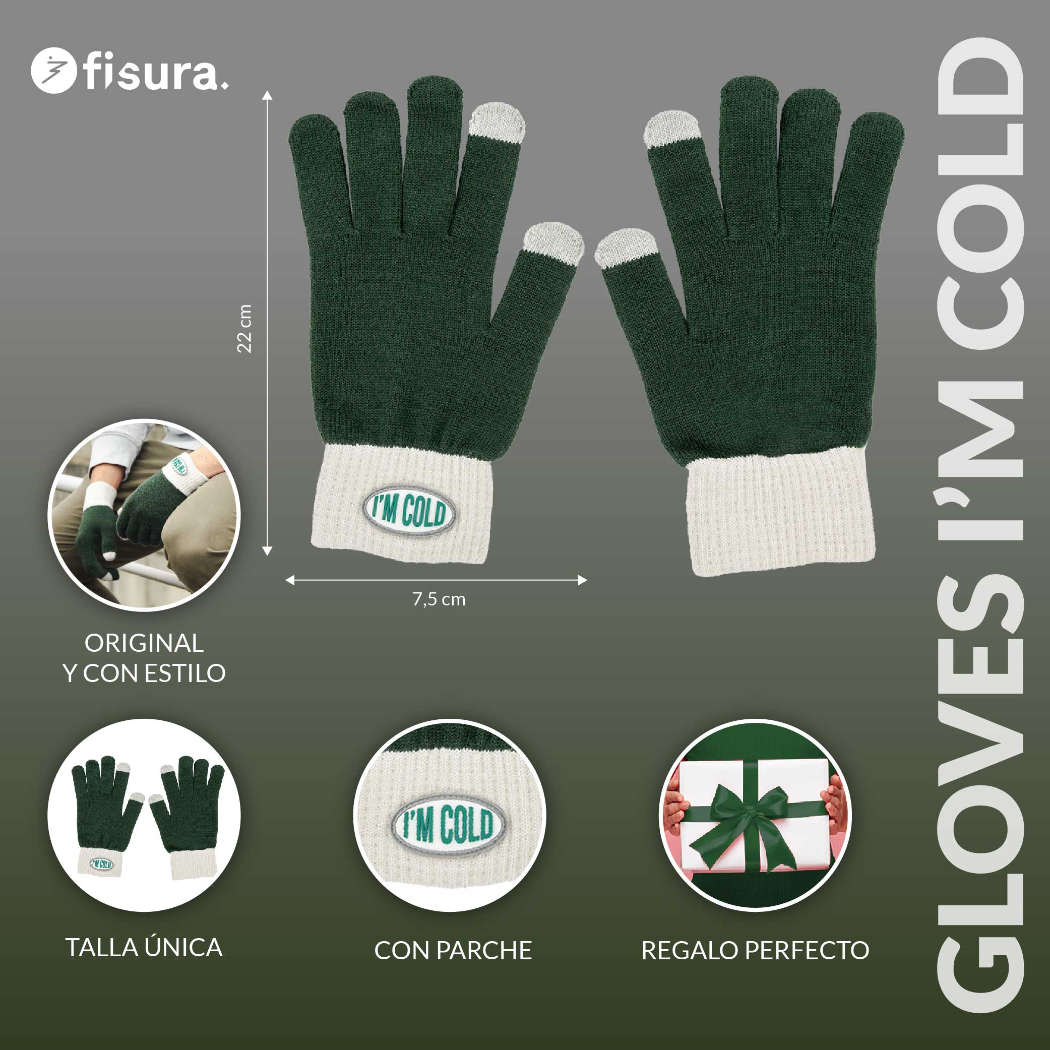 Guantes "I'm cold" verde y gris