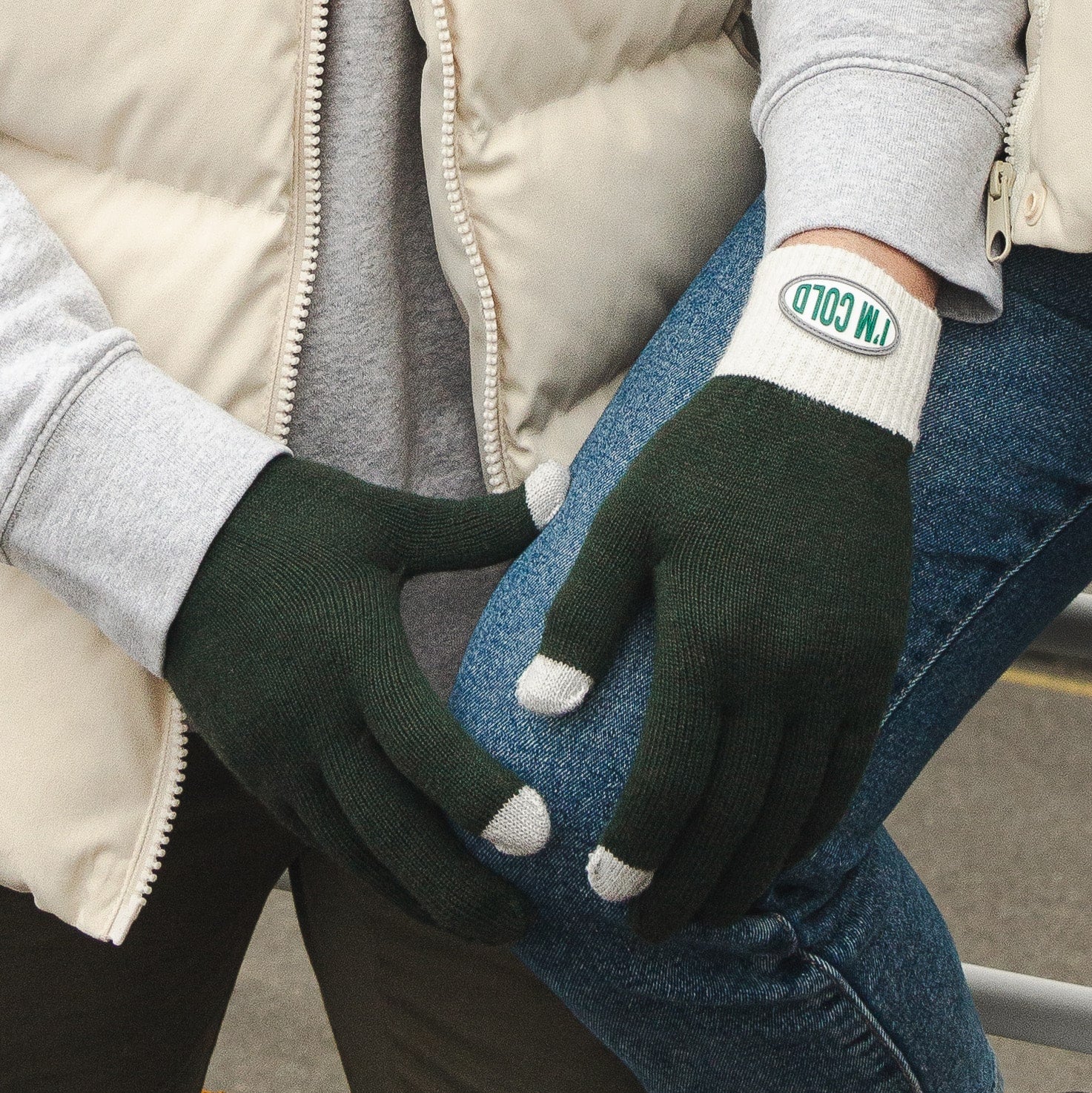 Guantes "I'm cold" verde y gris