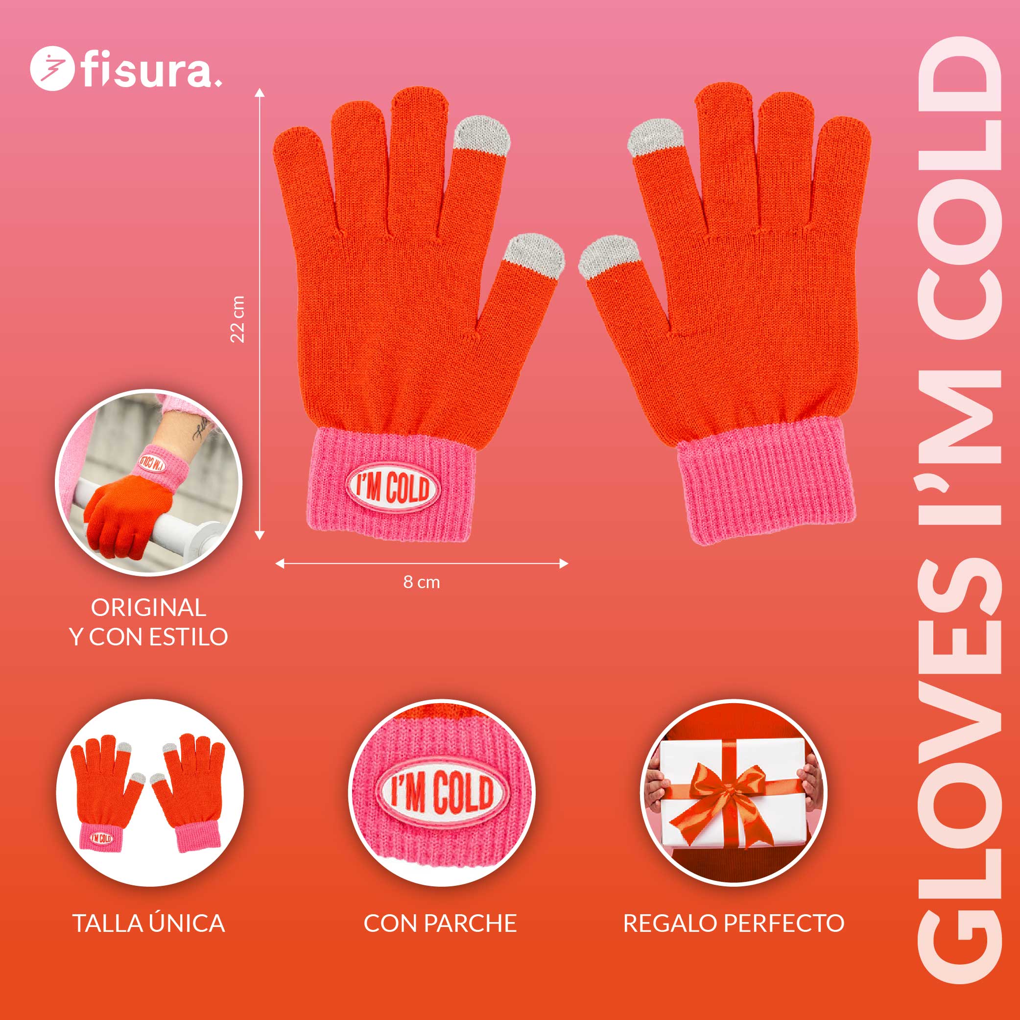 Guantes "I'm cold" rojo y rosa