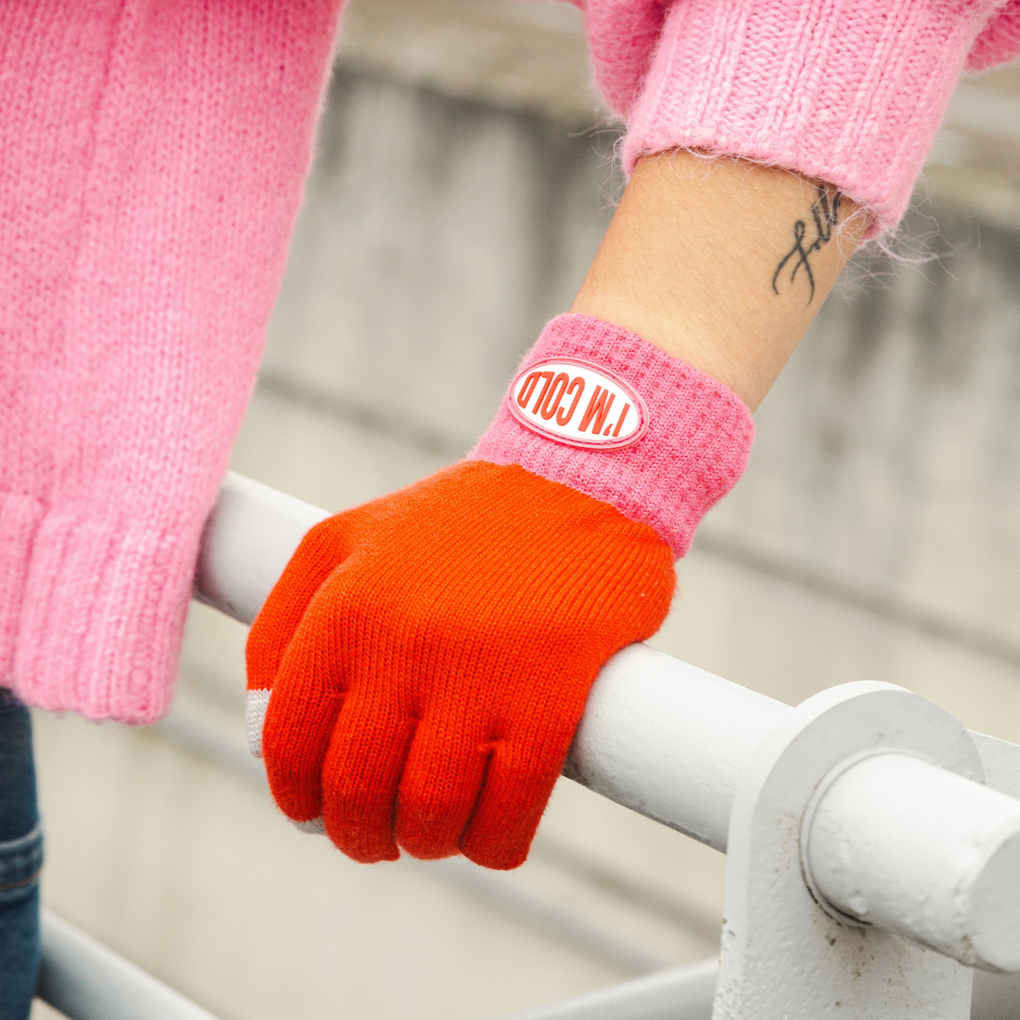 Guantes "I'm cold" rojo y rosa