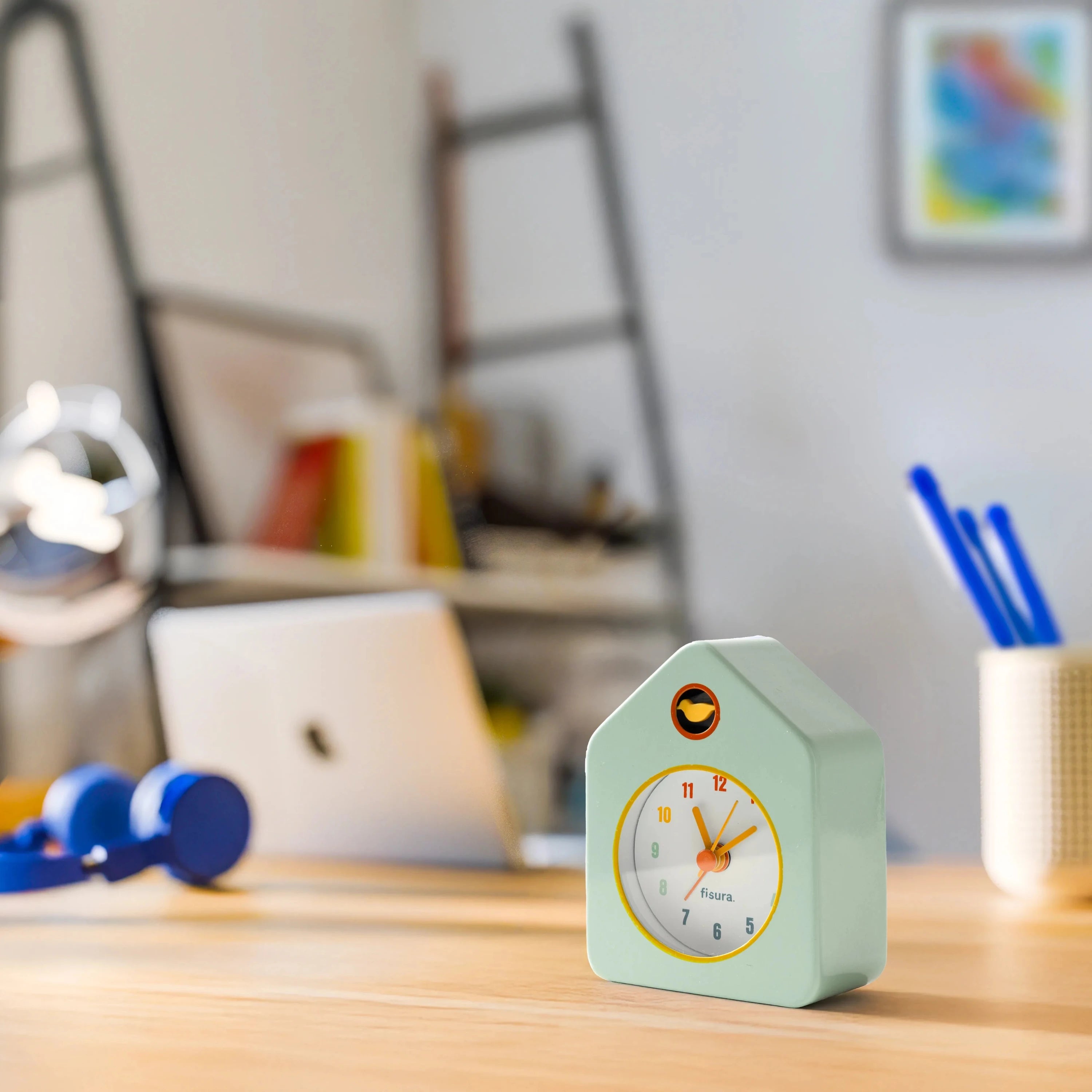 Reloj despertador casita mini verde menta