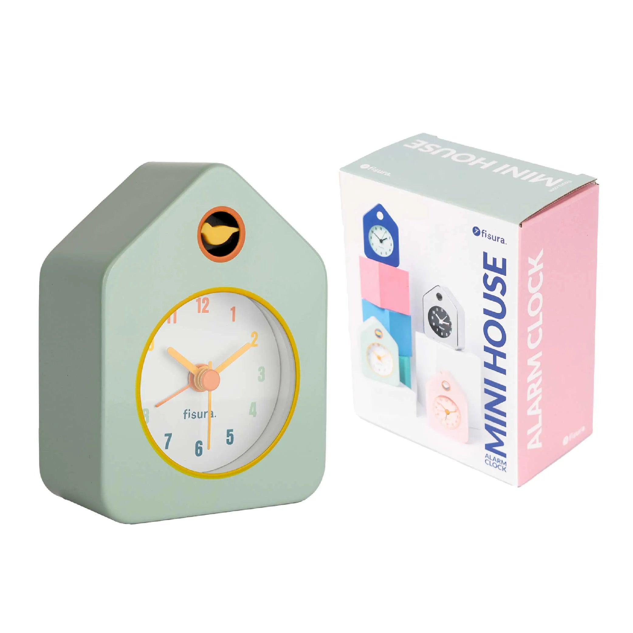 Reloj despertador casita mini verde menta