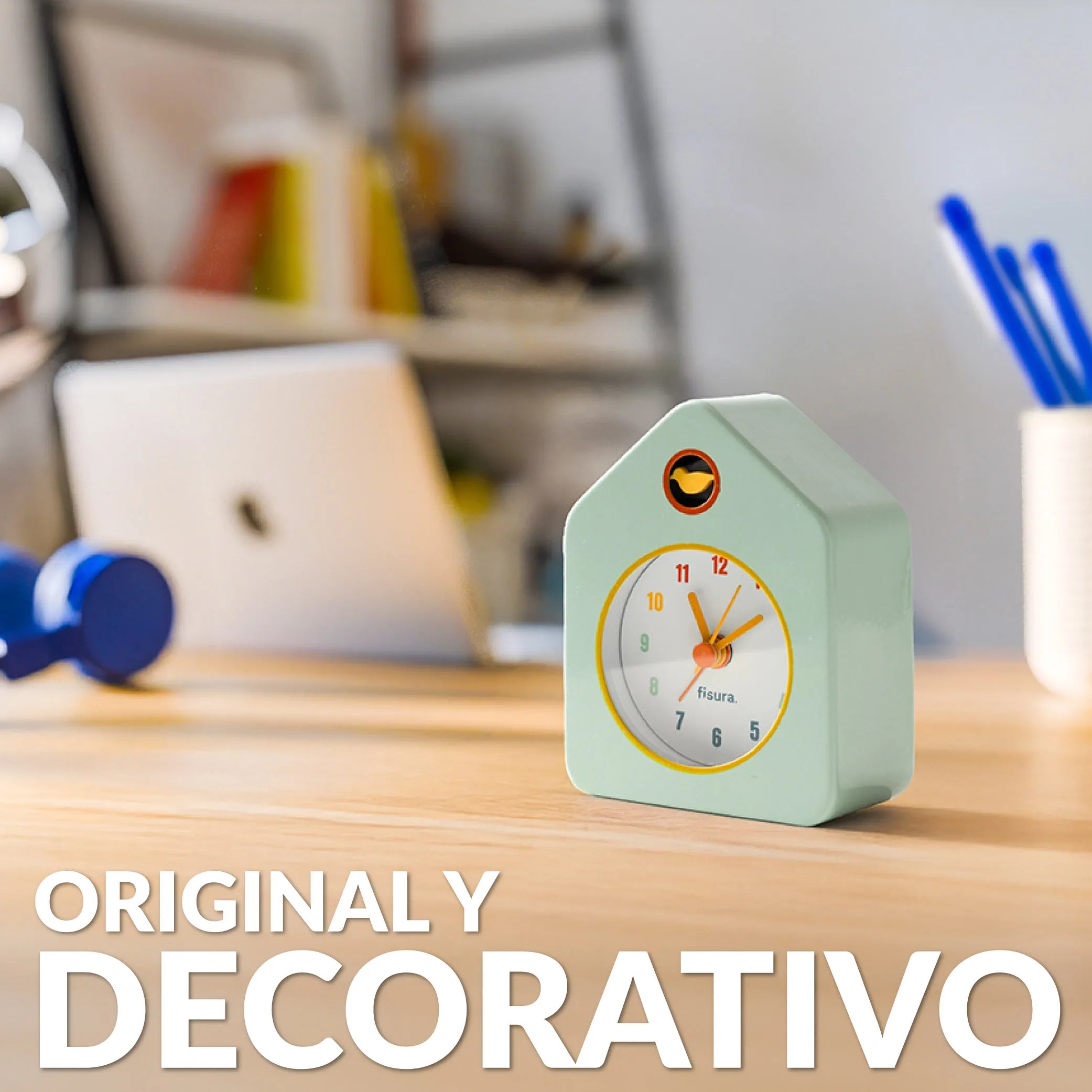 Reloj despertador casita mini verde menta